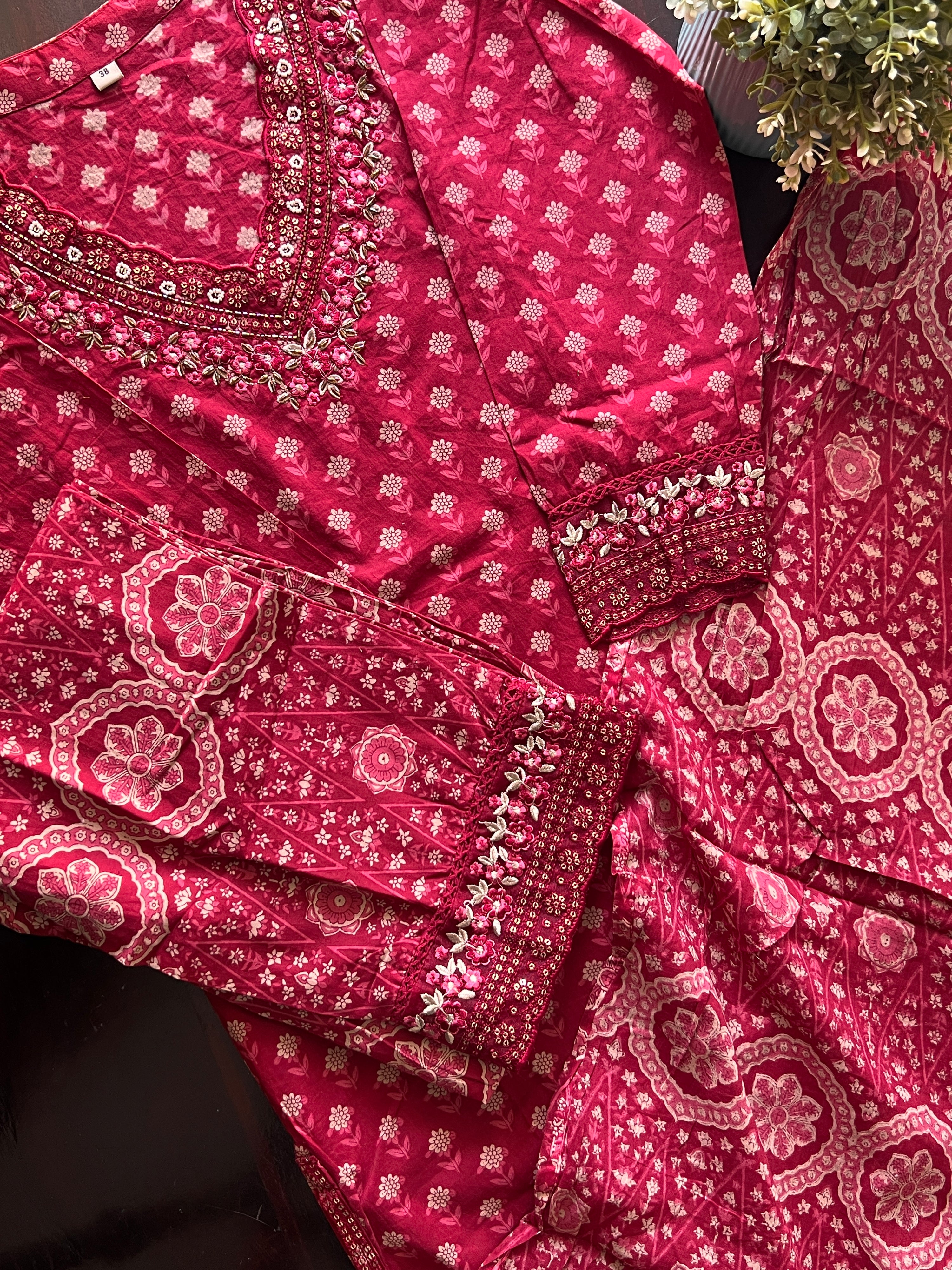 Dimpee Ajrakh Cotton HandEmbroidered Pant set