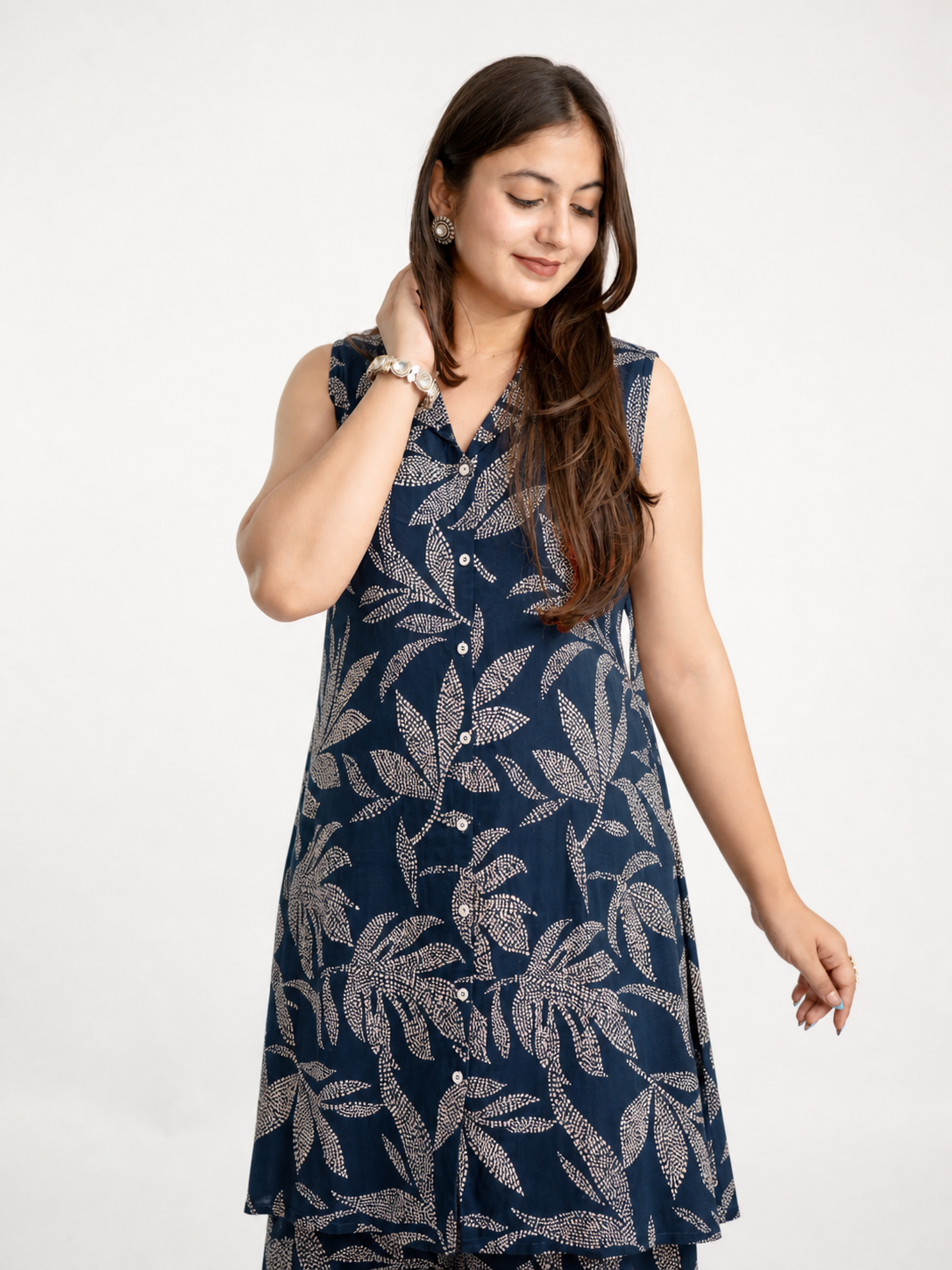 Jamia Blue Rayon Casual Straight Coord Set