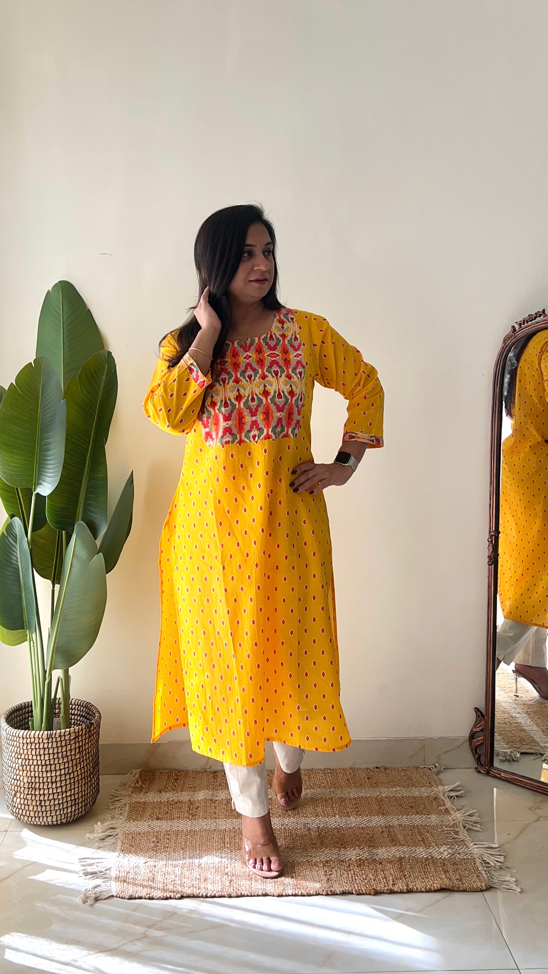 Yellow Casual Cotton straight Kurta