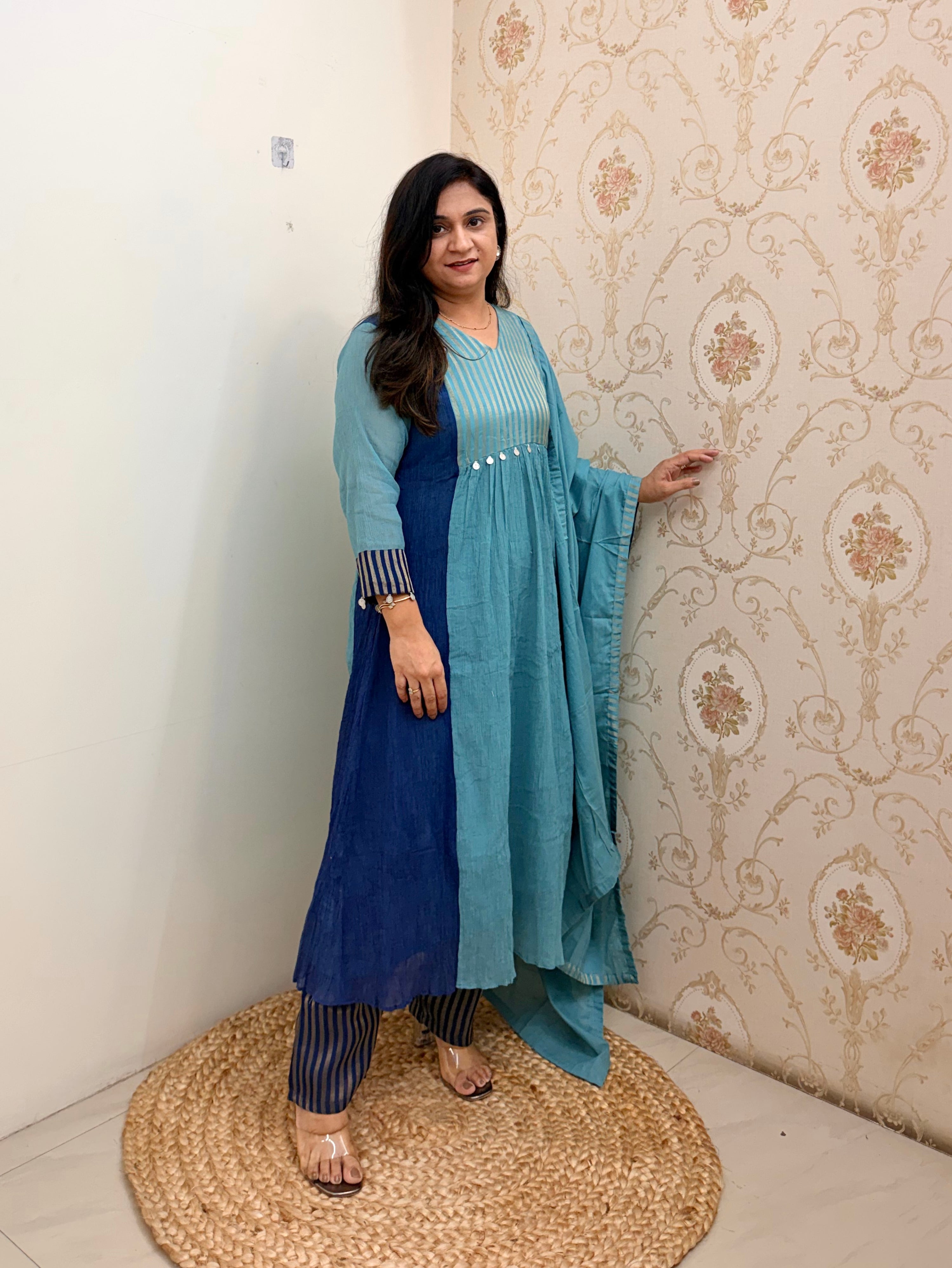 Veda Mul Chanderi Embroidered A-line Dupatta Set