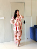 Zubeda Beige Cotton Floral A-line Farshi Coord  Set