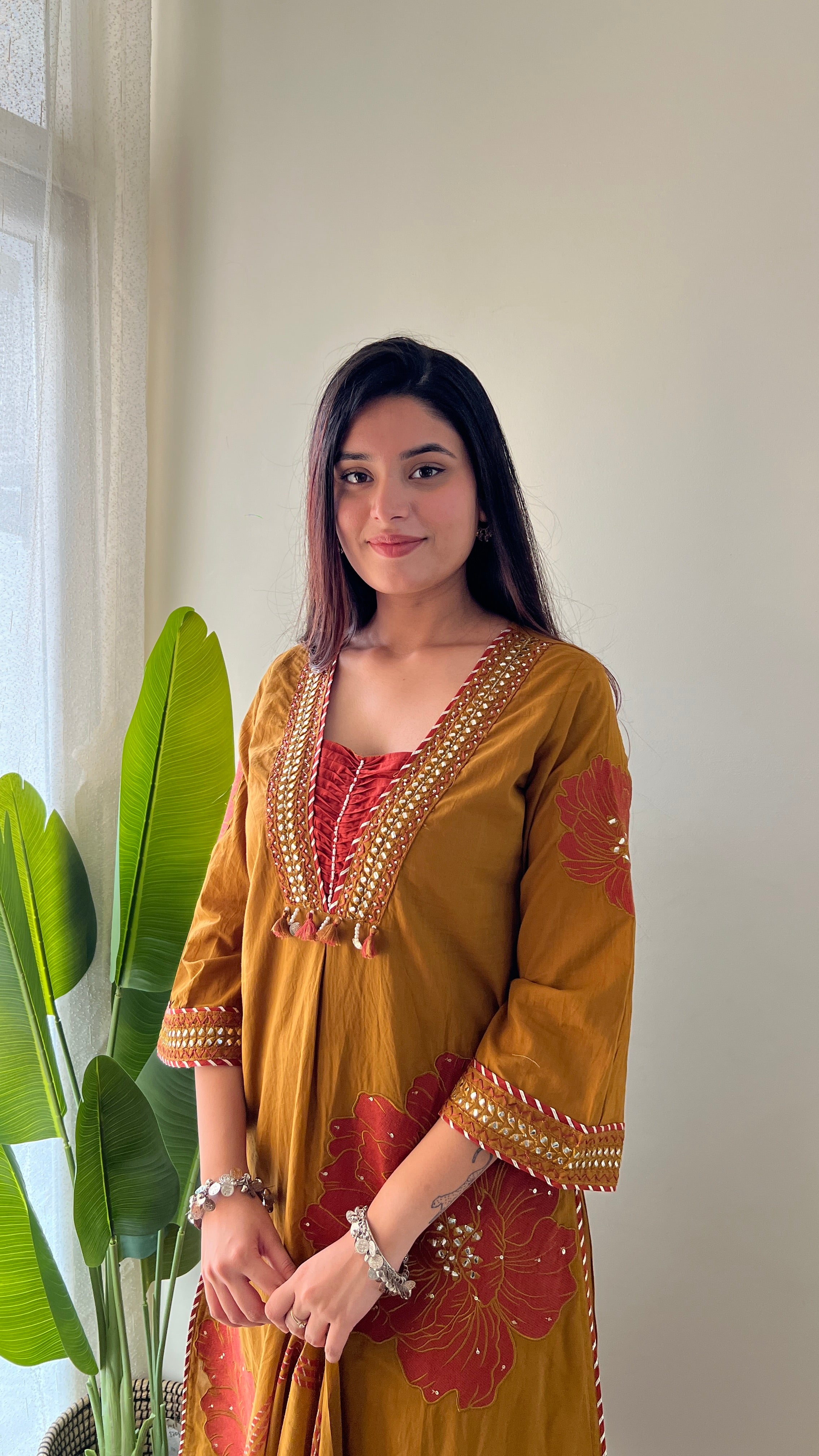 Moksha Embroidered Cotton A-line Plazo Set - The Jaipur Studio