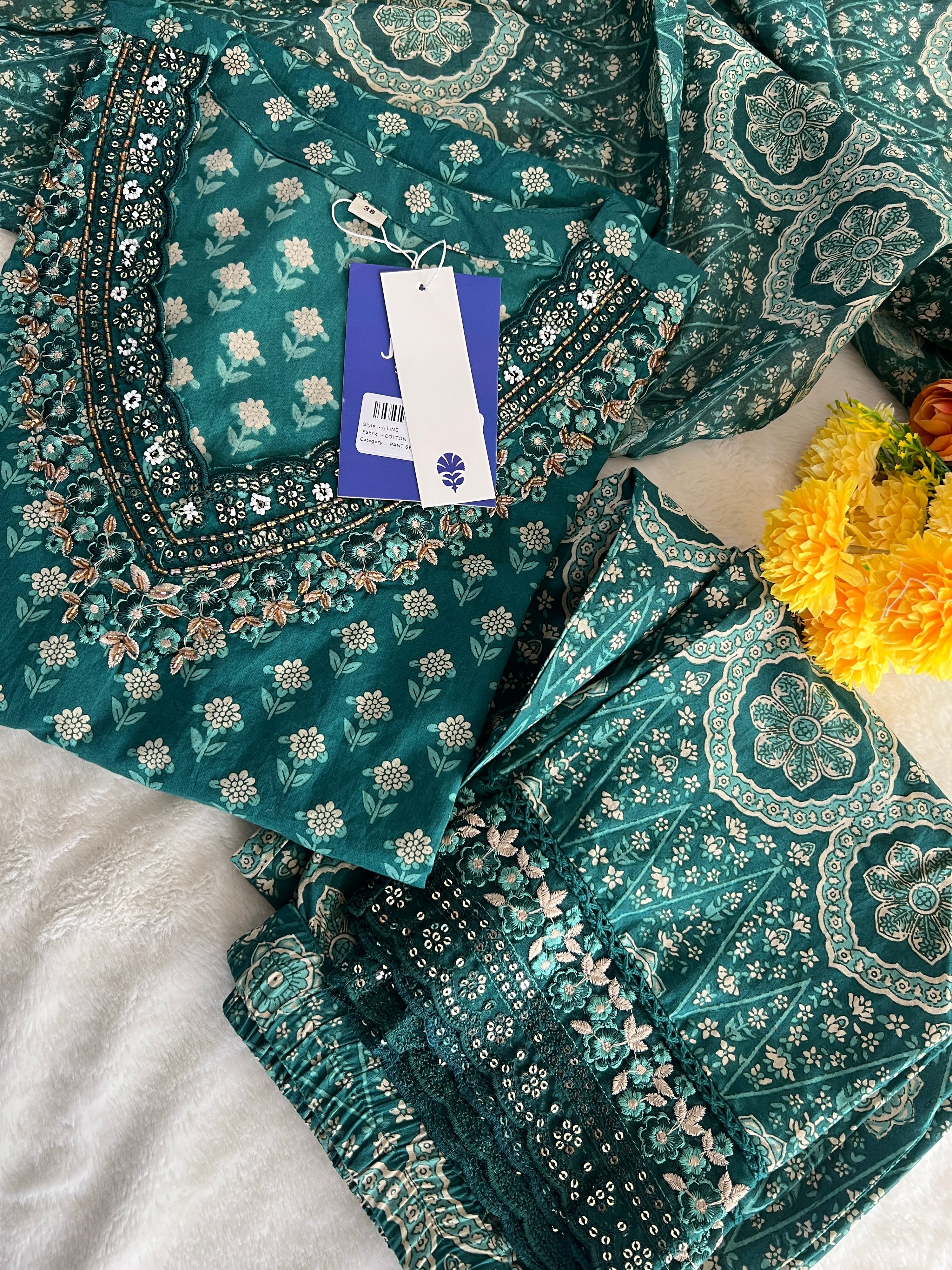 Dimpee Ajrakh Cotton HandEmbroidered Pant set