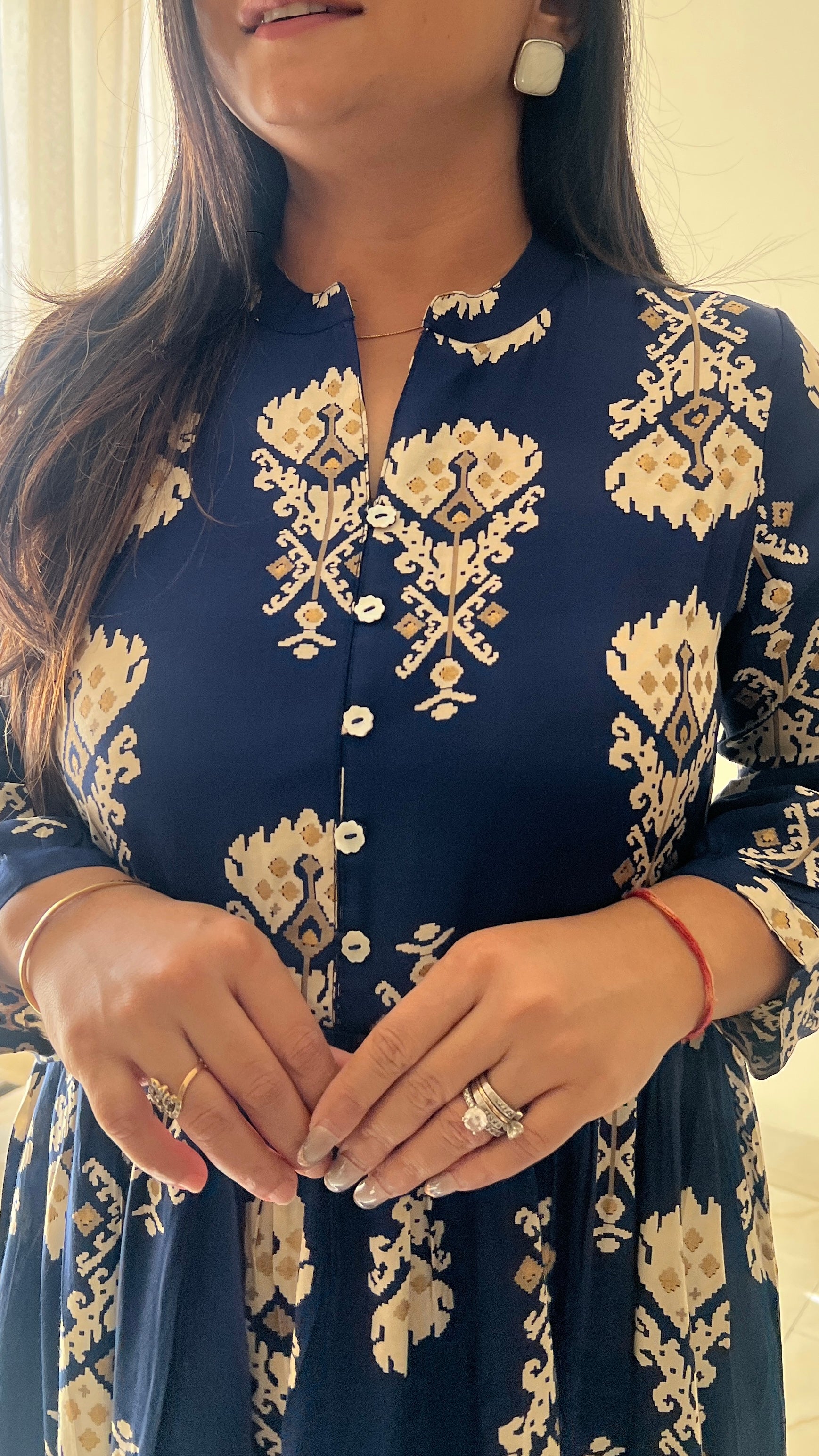 Sarfa Blue Crystal Muslin Casual Long Dress