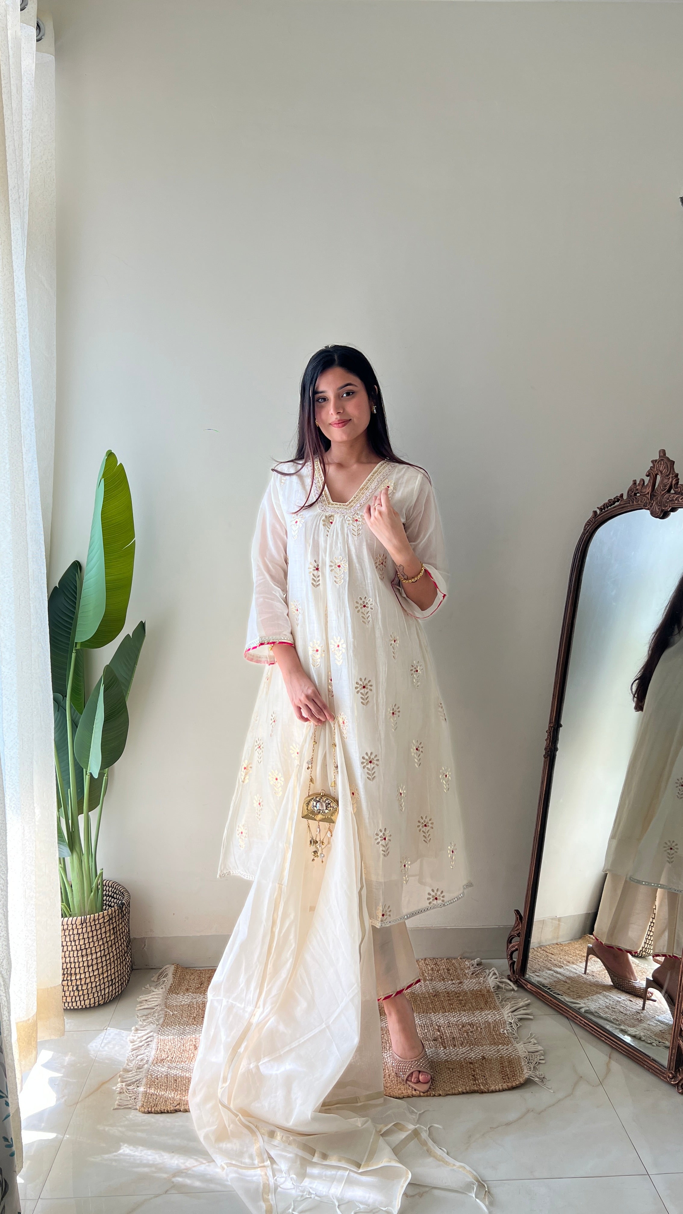 Aavya Mul Chanderi Embroidered A-line pant Set - The Jaipur Studio