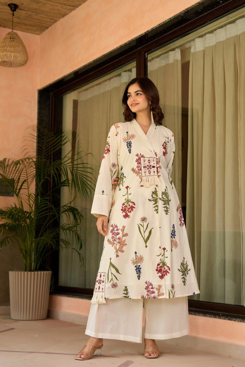 Zerina Cotton Angrakha Hand Detailed Cotton Pant Set