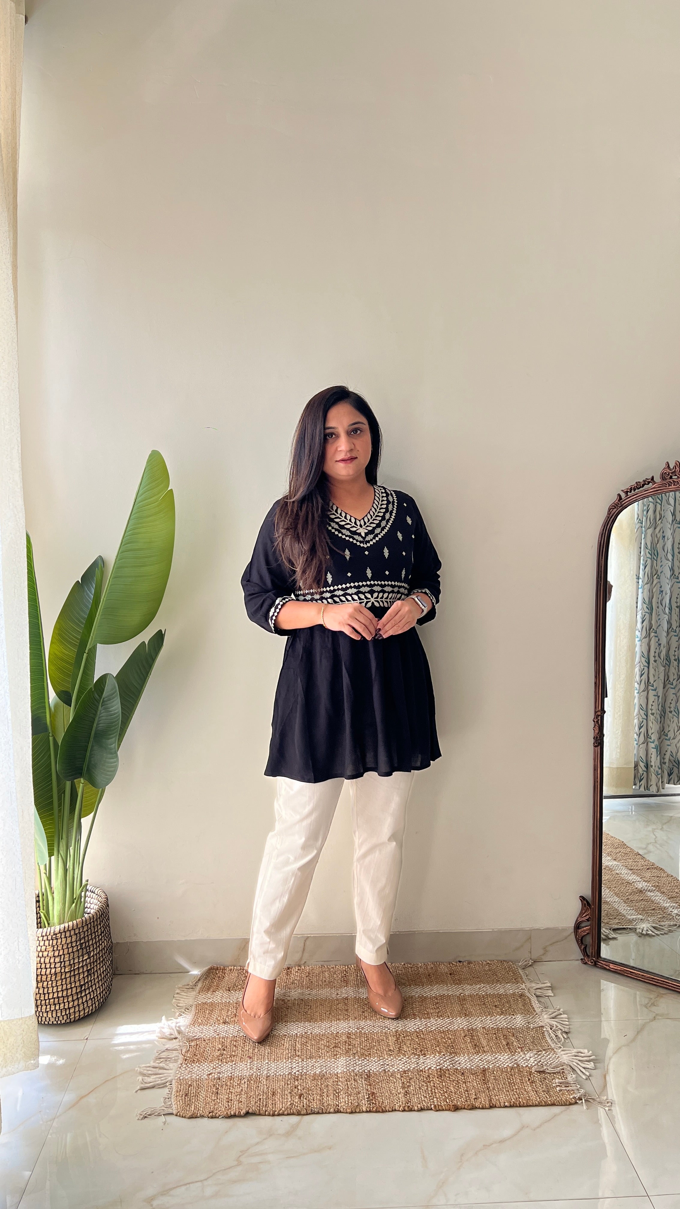 Soha Cotton Embroidered A-line Short Top