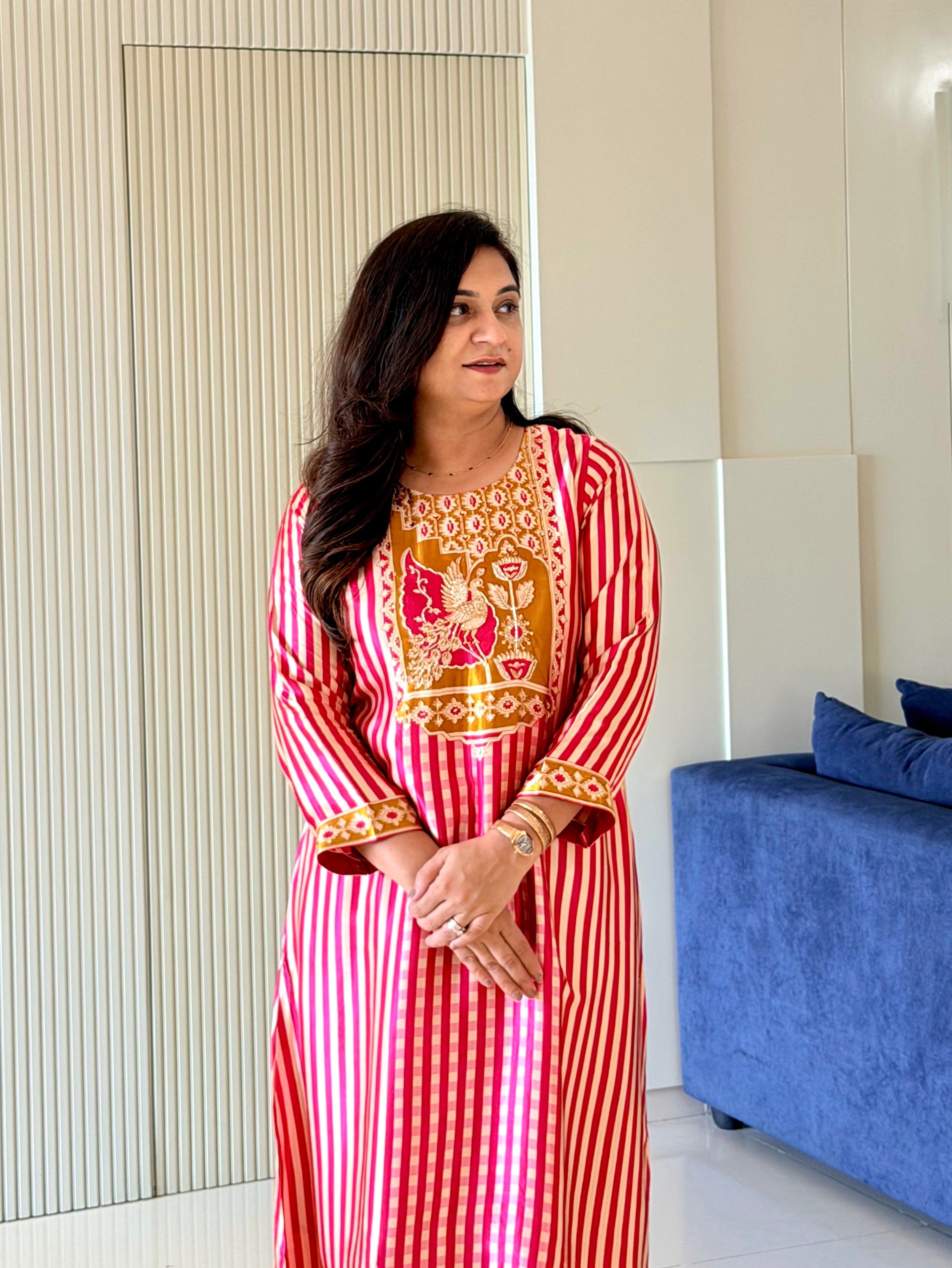 Rusha Pink Modal Asymmetric HandEmbroidered Kurta Set