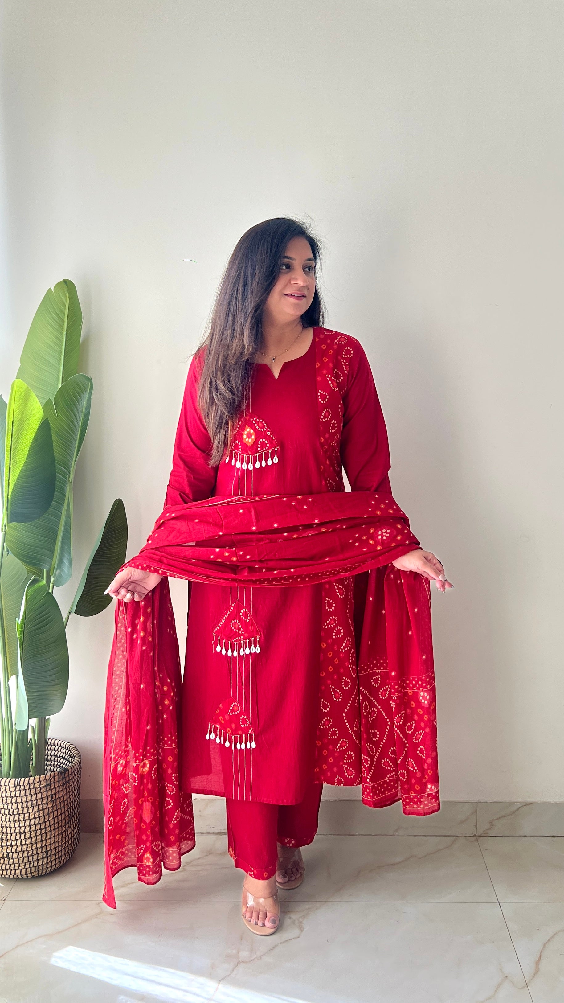 Raha MulCotton Bandhani Hand Detailed Pant Set