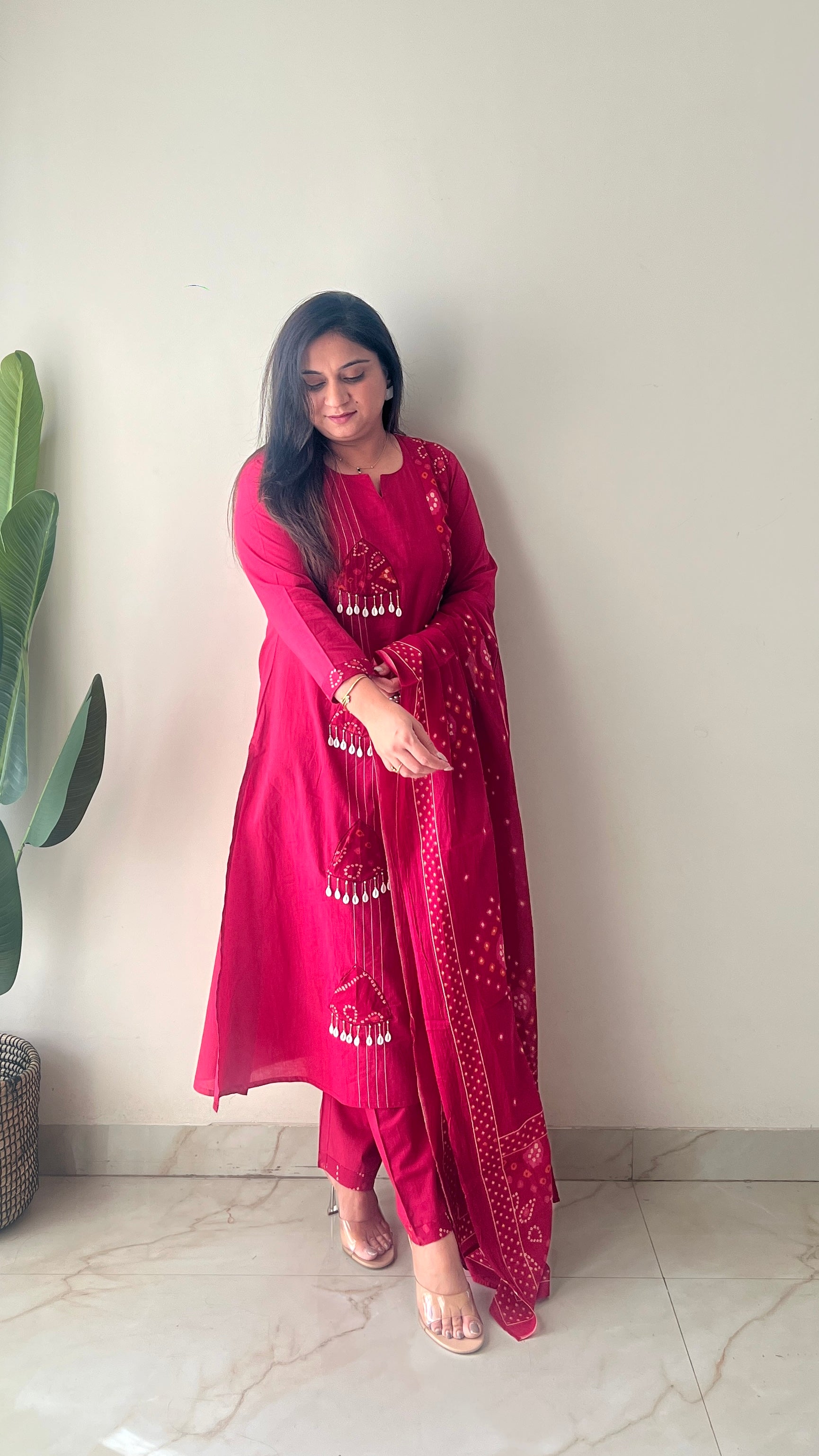 Raha MulCotton Bandhani Hand Detailed Pant Set