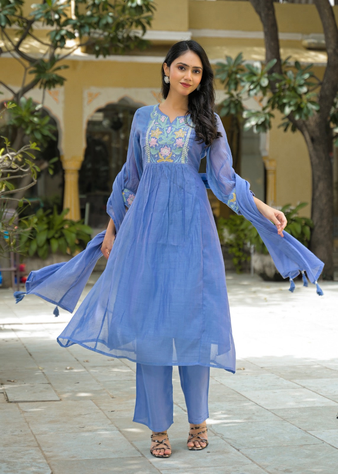 Zainab Chanderi Embroidered A-line pant Set