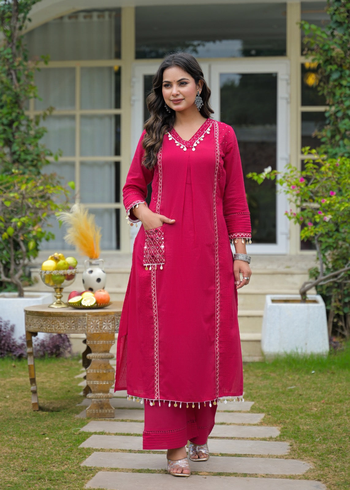 Avanti Pink Premium Cotton HandEmbroidered Dupatta Set