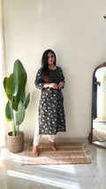 Black Floral Casual Cotton Straight Kurta