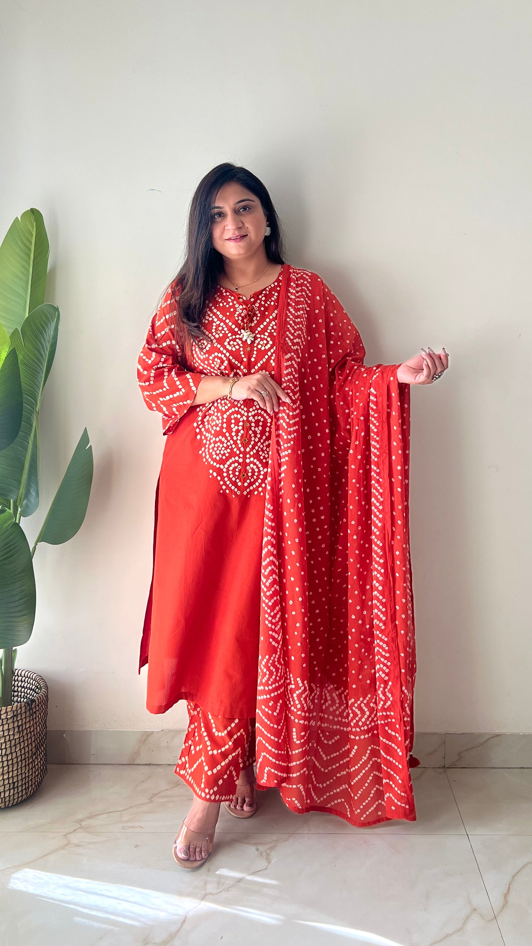 Sanchi Cotton Bandhani Straight Pant Set