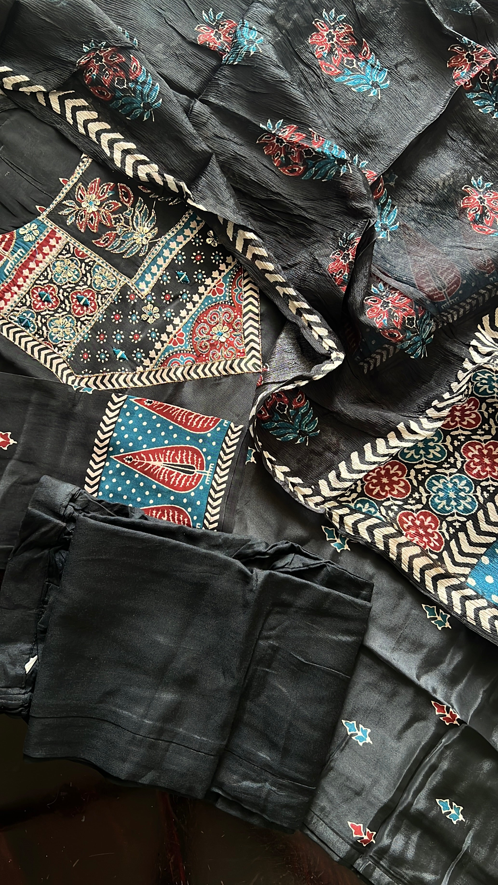 Dhara Ajrakh Crepe HandDetailed Pant Set