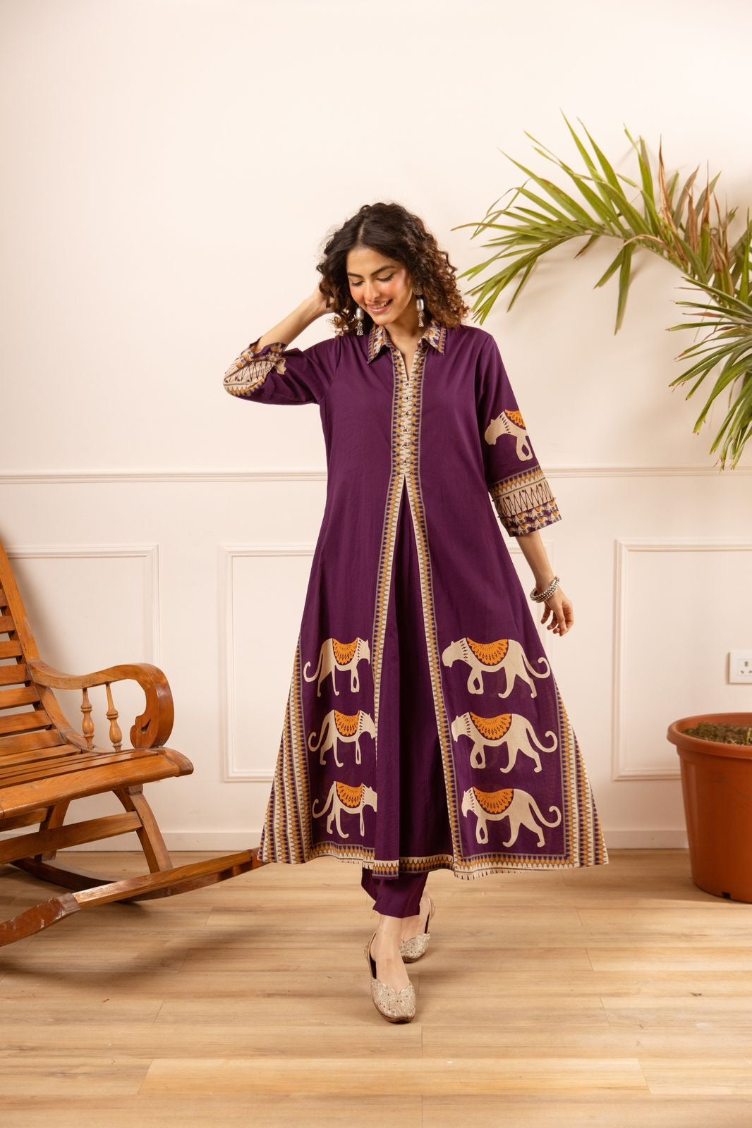 Kiara Purple Tribal Bagh Cotton BeadWork Kurta Set