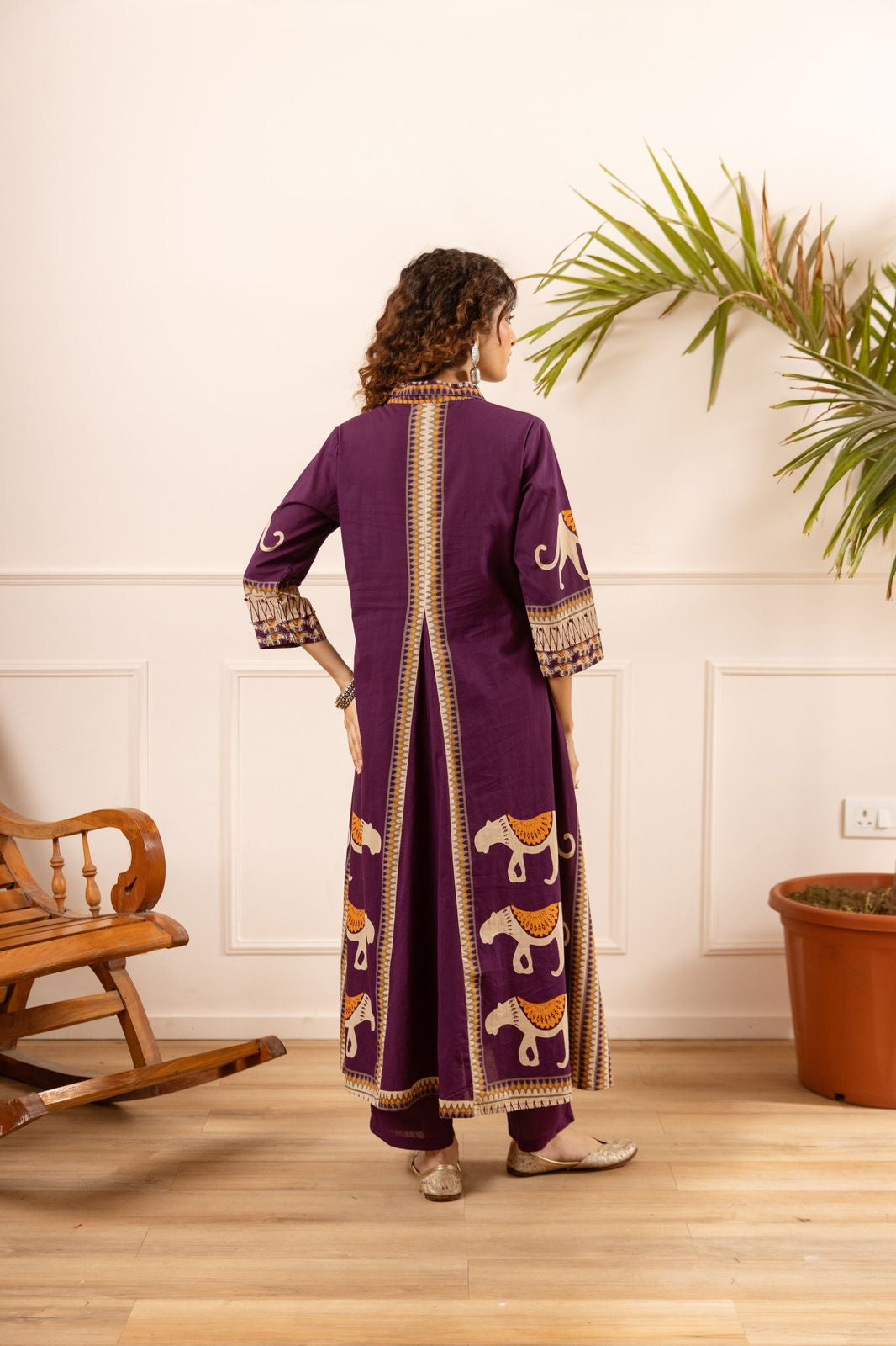 Kiara Purple Tribal Bagh Cotton BeadWork Kurta Set