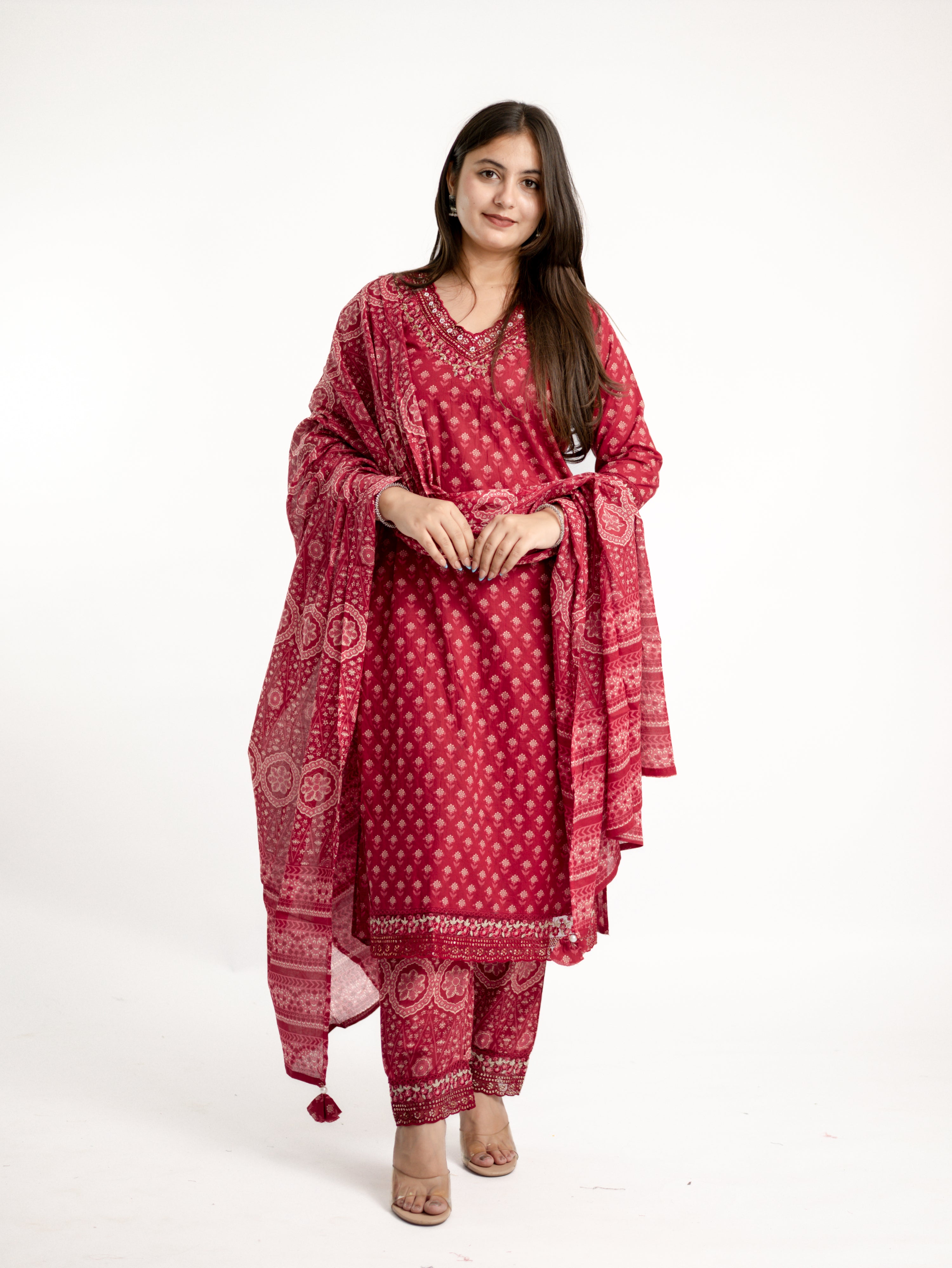 Dimpee Ajrakh Cotton HandEmbroidered Dupatta set
