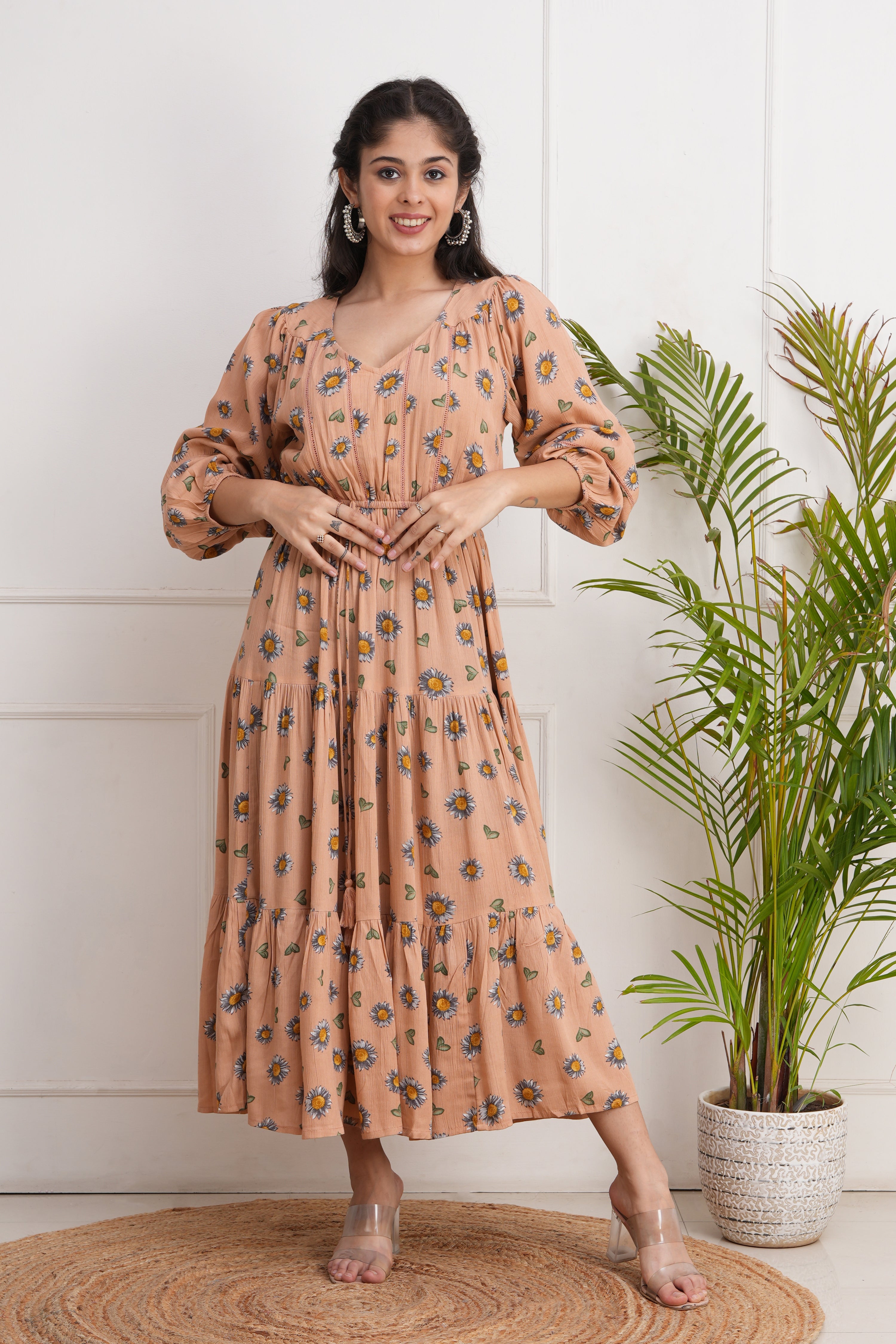 Amara Floral Rayon Long Dress - The Jaipur Studio