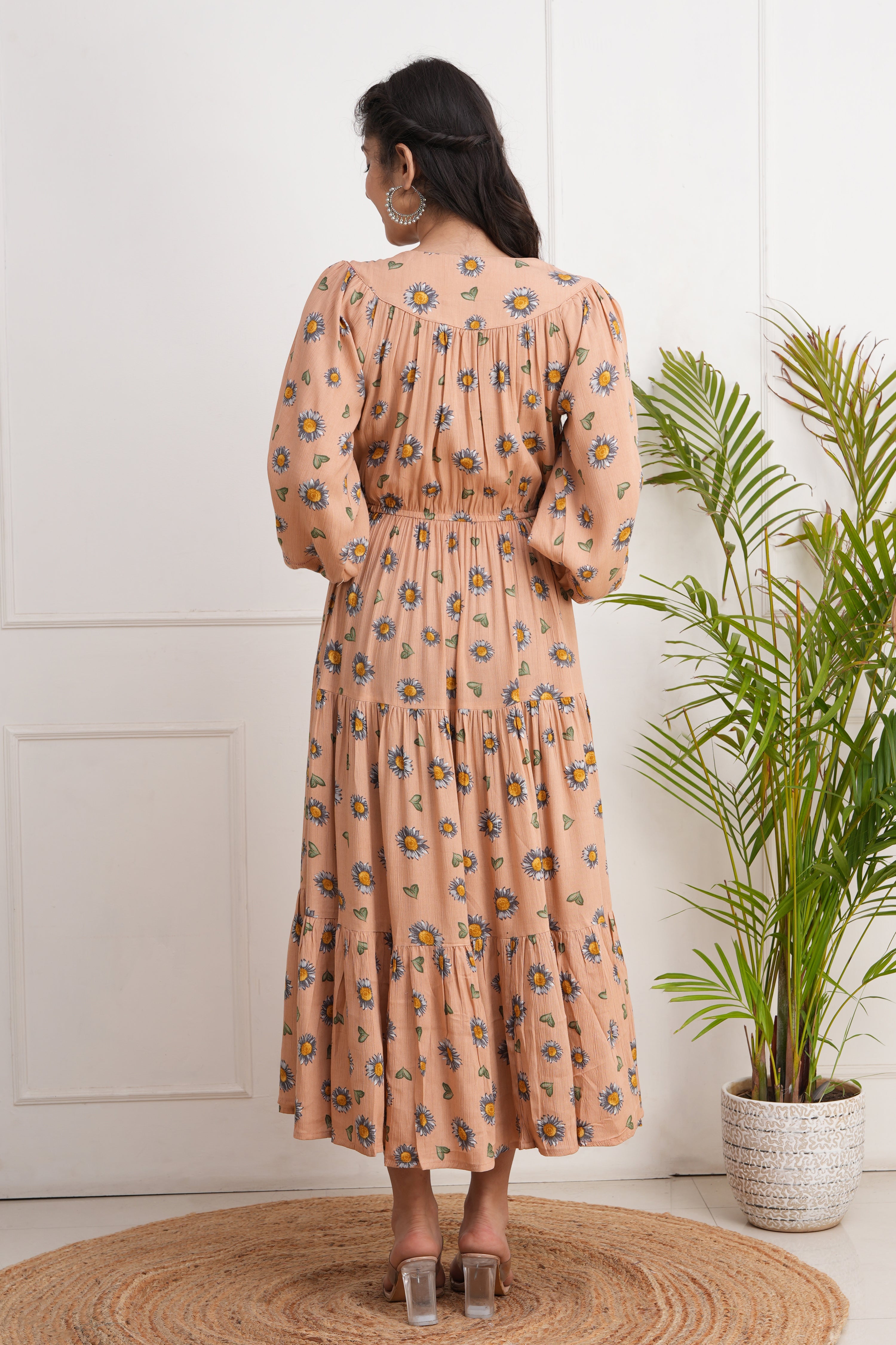 Amara Floral Rayon Long Dress - The Jaipur Studio