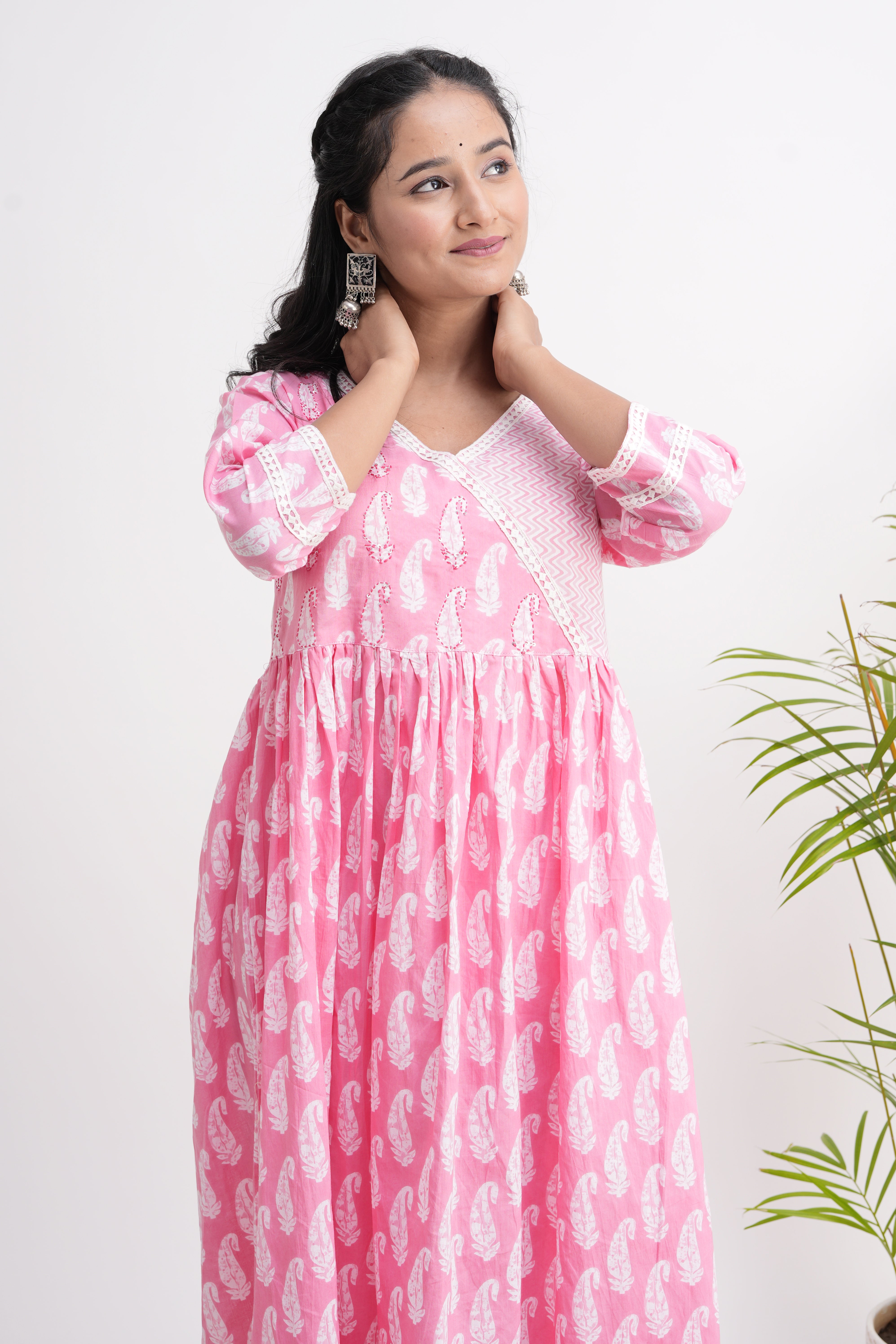 Cotton Handblock Lace Detailed Anarkali Set - The Jaipur Studio