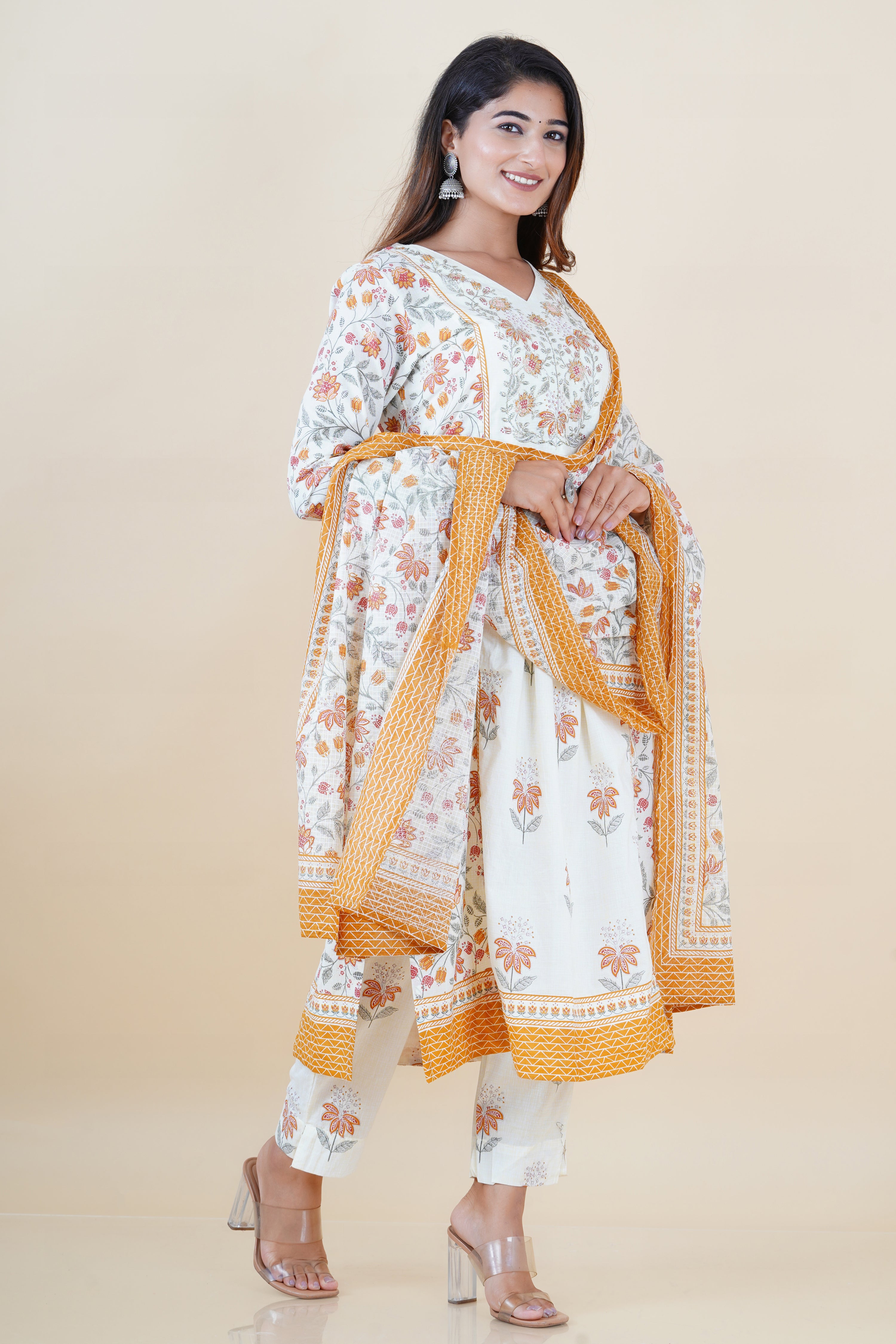 Zubeda Handblock Embroidered Nyra Cut Pant Set - The Jaipur Studio