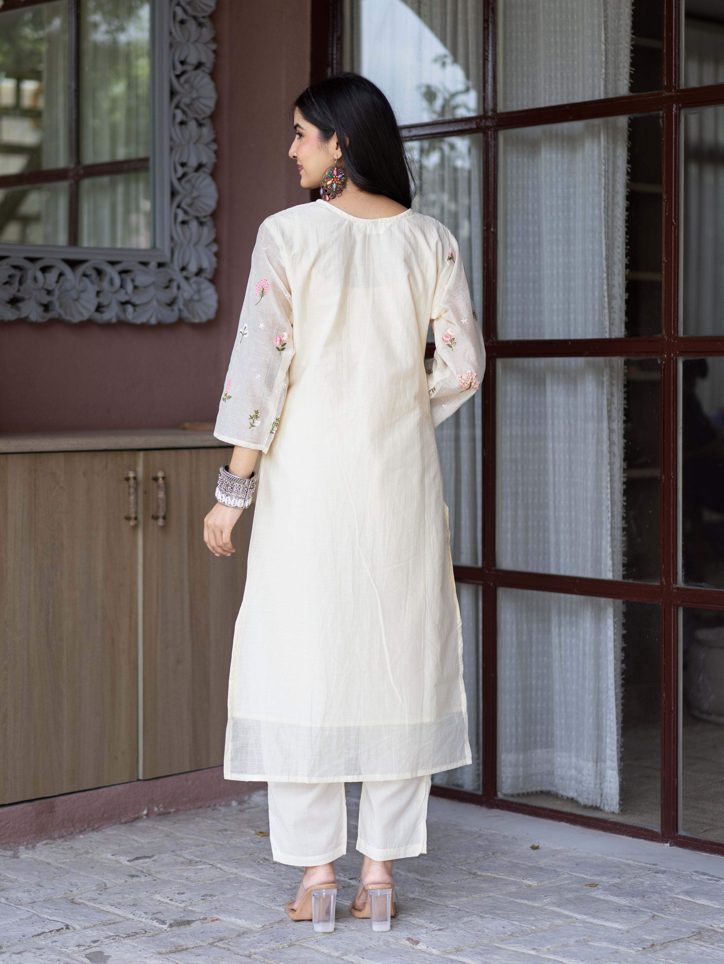 Dolly Candy Yellow Mul Chanderi Embroidered Straight Dupatta Set
