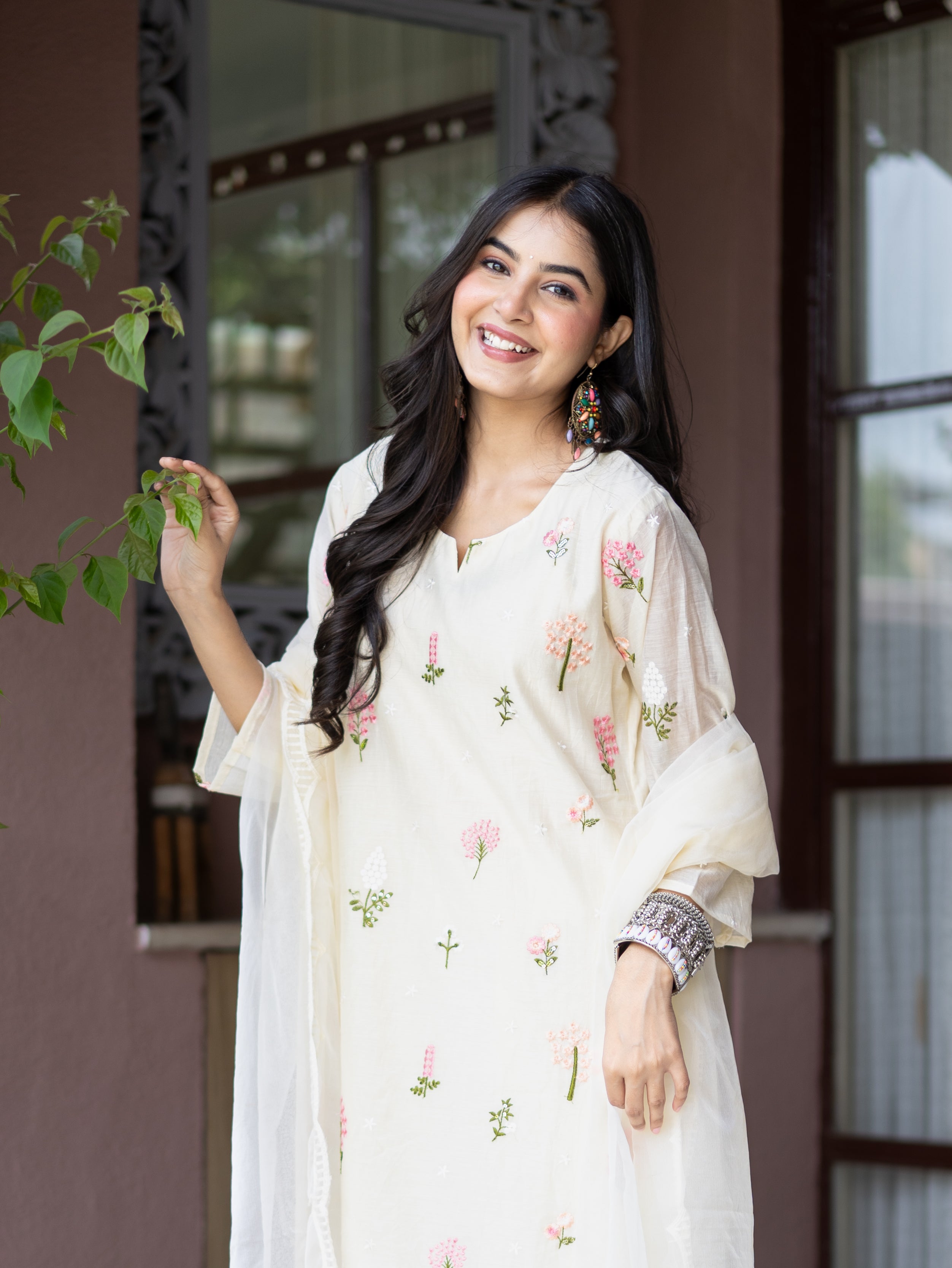Dolly Candy Yellow Mul Chanderi Embroidered Straight Dupatta Set