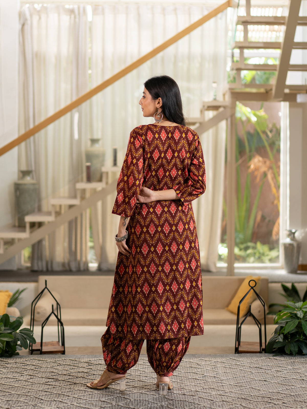 Rupali Red Ikkat Cotton A-line Kurta Set