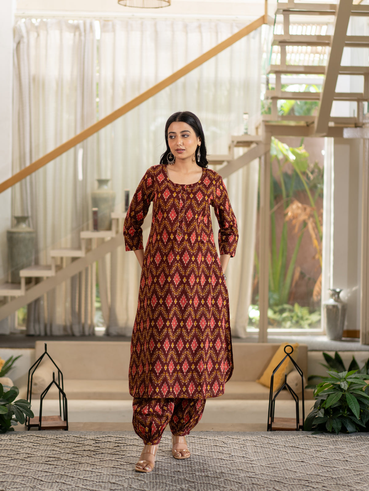 Rupali Red Ikkat Cotton A-line Kurta Set
