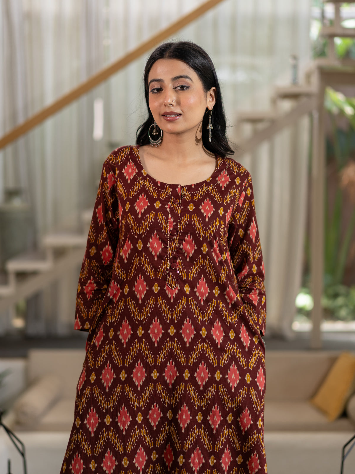 Rupali Red Ikkat Cotton A-line Kurta Set