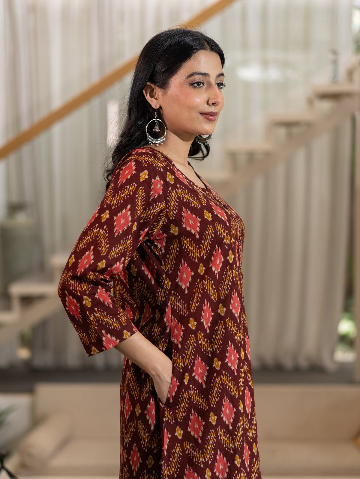 Rupali Red Ikkat Cotton A-line Kurta Set