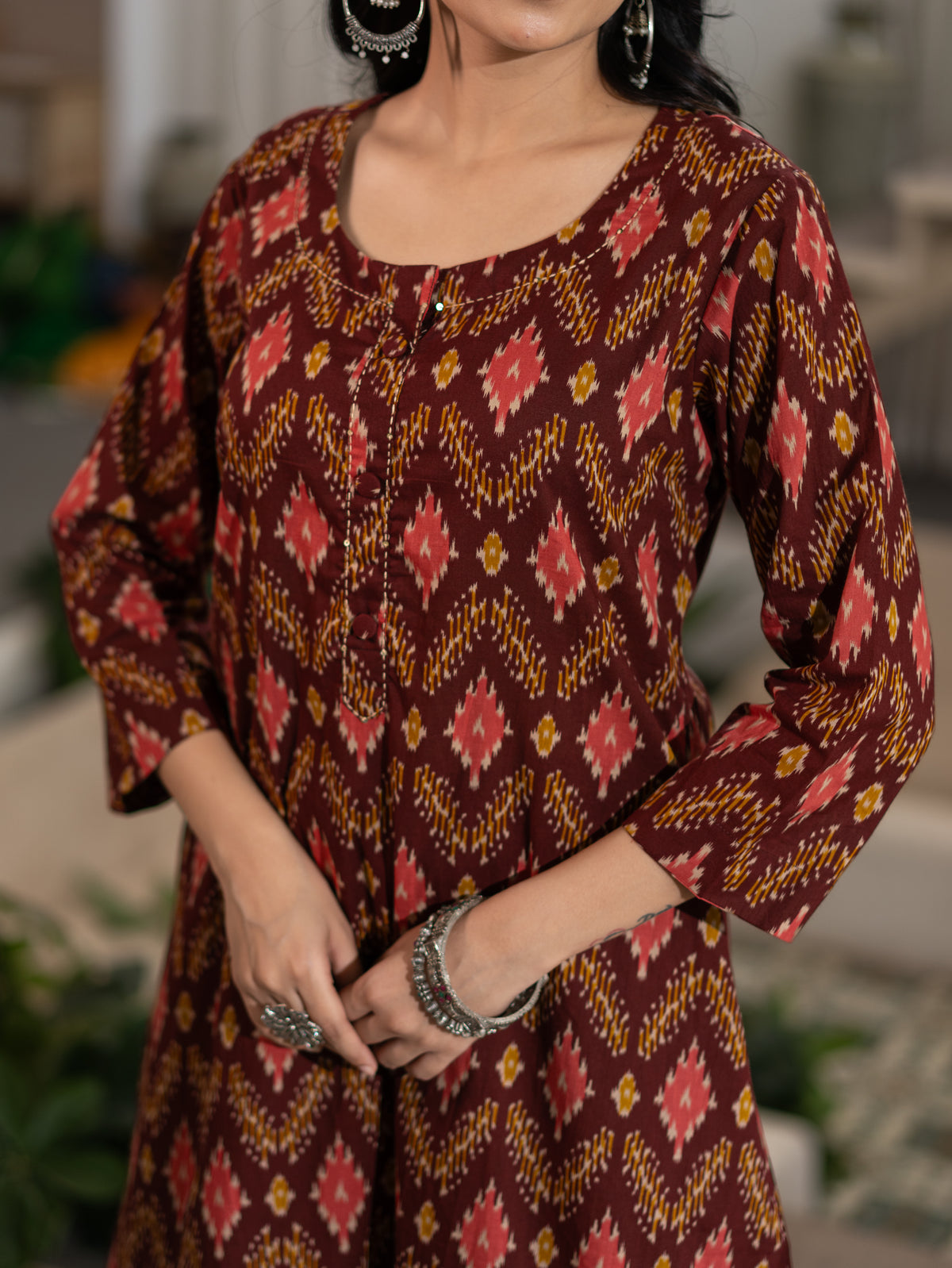Rupali Red Ikkat Cotton A-line Kurta Set