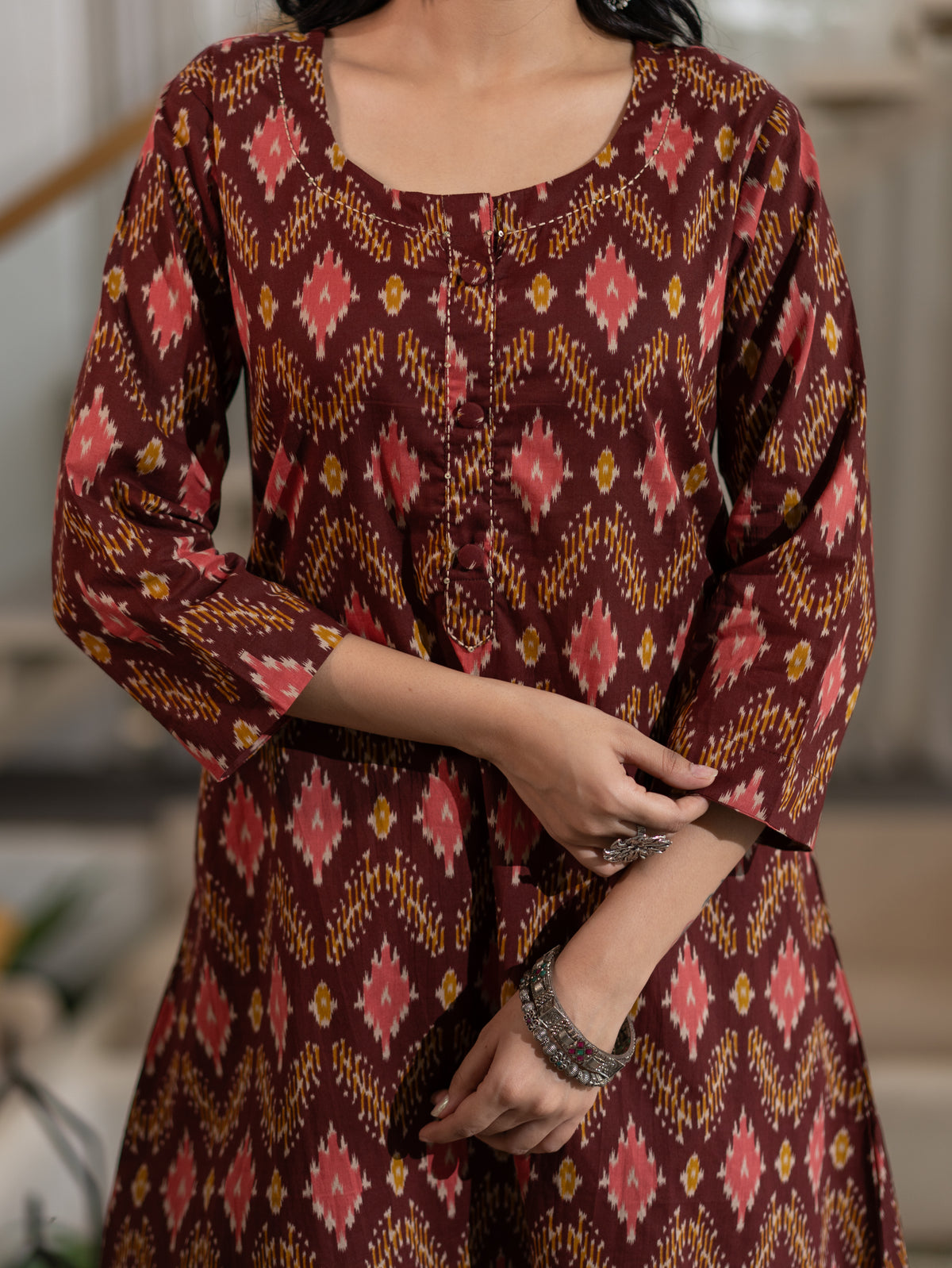 Rupali Red Ikkat Cotton A-line Kurta Set
