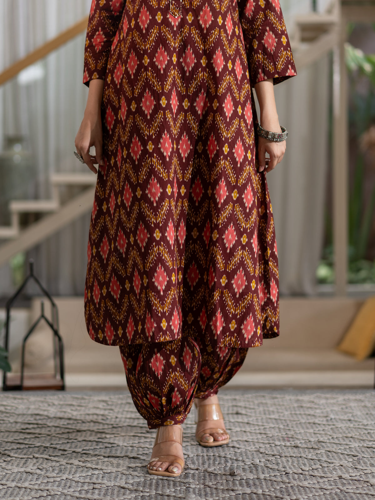 Rupali Red Ikkat Cotton A-line Kurta Set