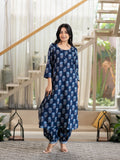 Chhaya Deep Blue Floral Cotton A-line Kurta Set