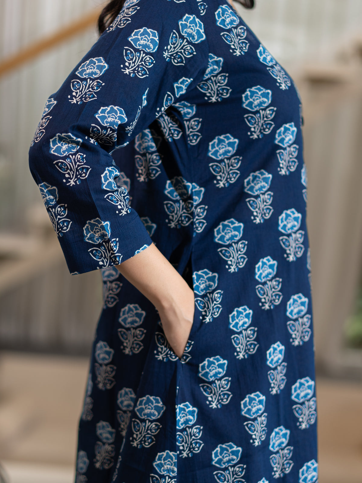 Chhaya Deep Blue Floral Cotton A-line Kurta Set