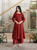 Haya Red Handblock Cotton A-line Kurta Set