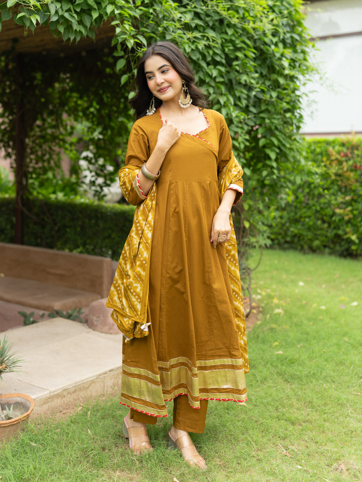 Zeenat Green Premium Cotton Bandhani Anarkali Dupatta Set
