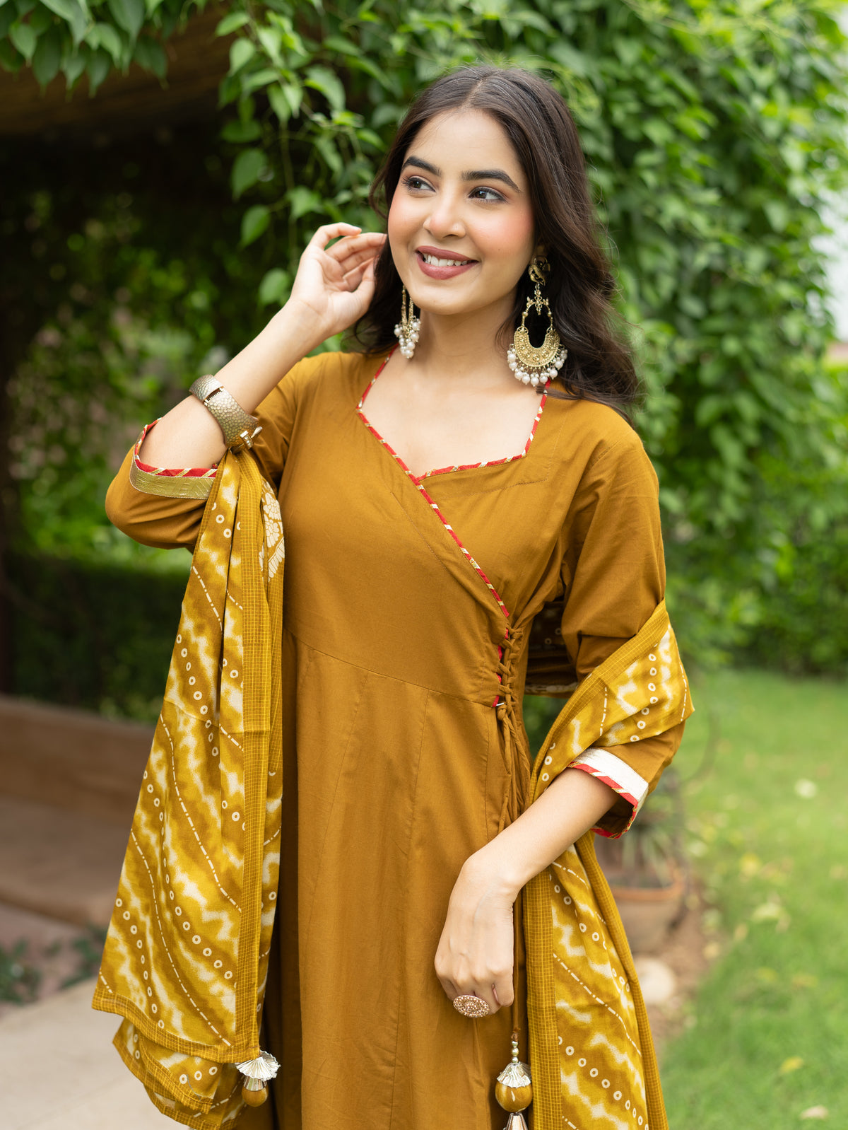 Zeenat Green Premium Cotton Bandhani Anarkali Dupatta Set