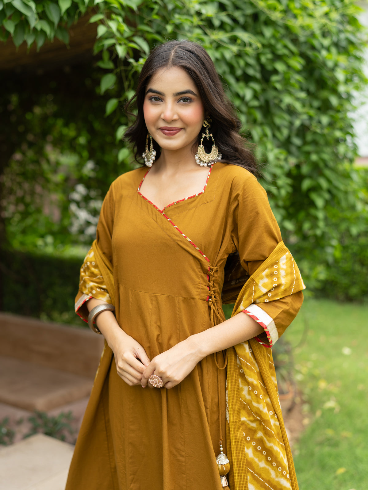 Zeenat Green Premium Cotton Bandhani Anarkali Dupatta Set