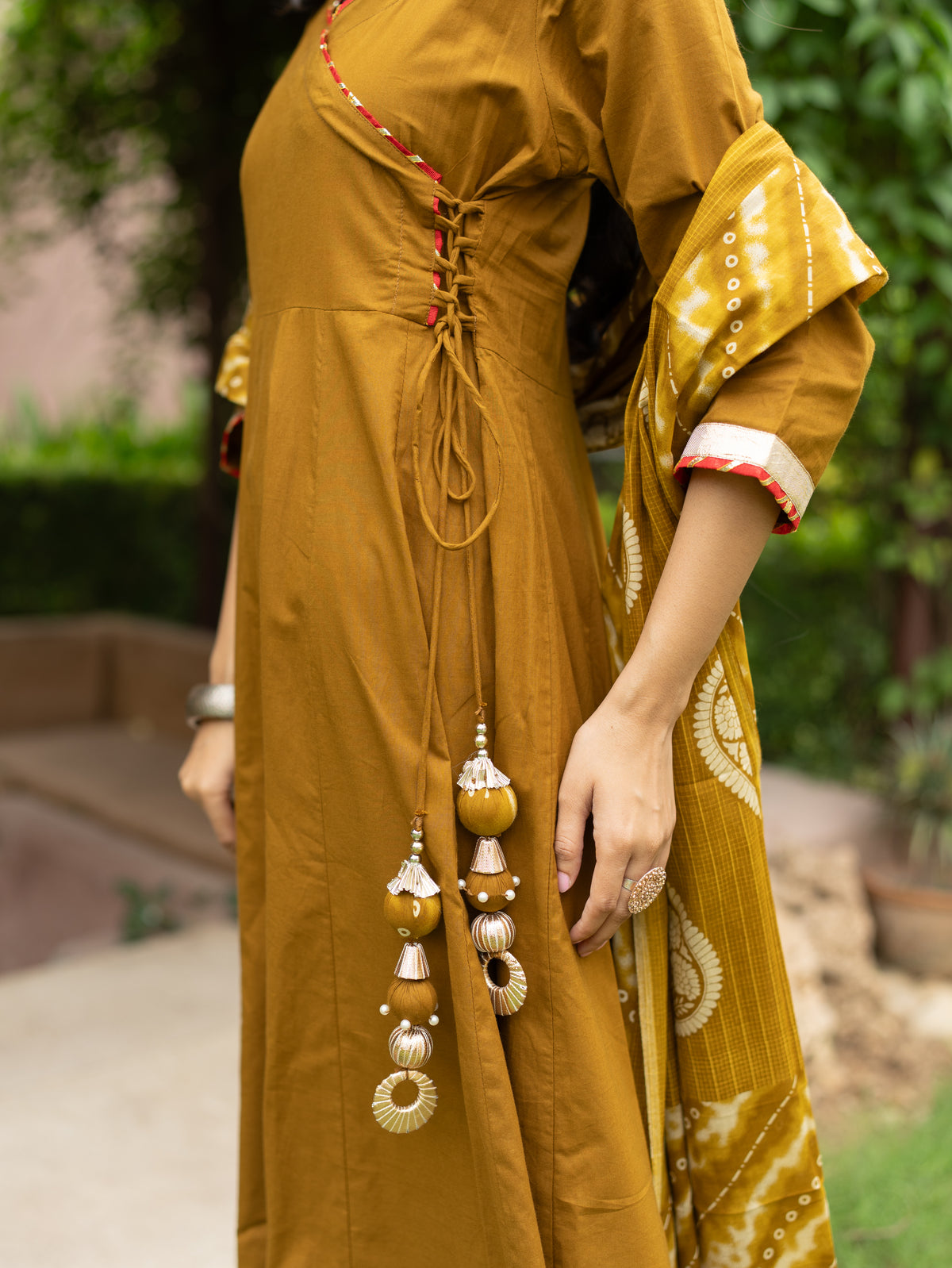 Zeenat Green Premium Cotton Bandhani Anarkali Dupatta Set
