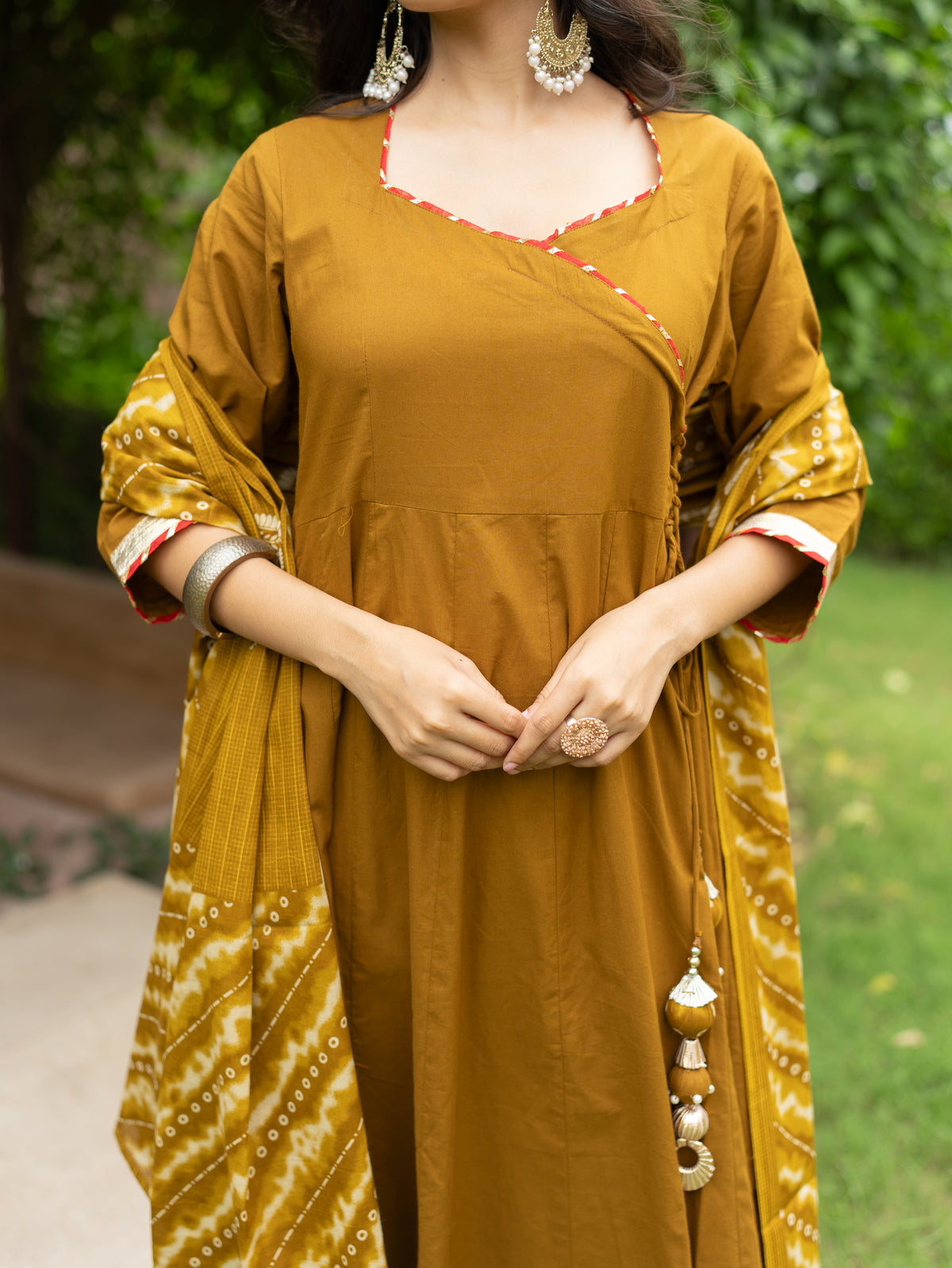 Zeenat Green Premium Cotton Bandhani Anarkali Dupatta Set