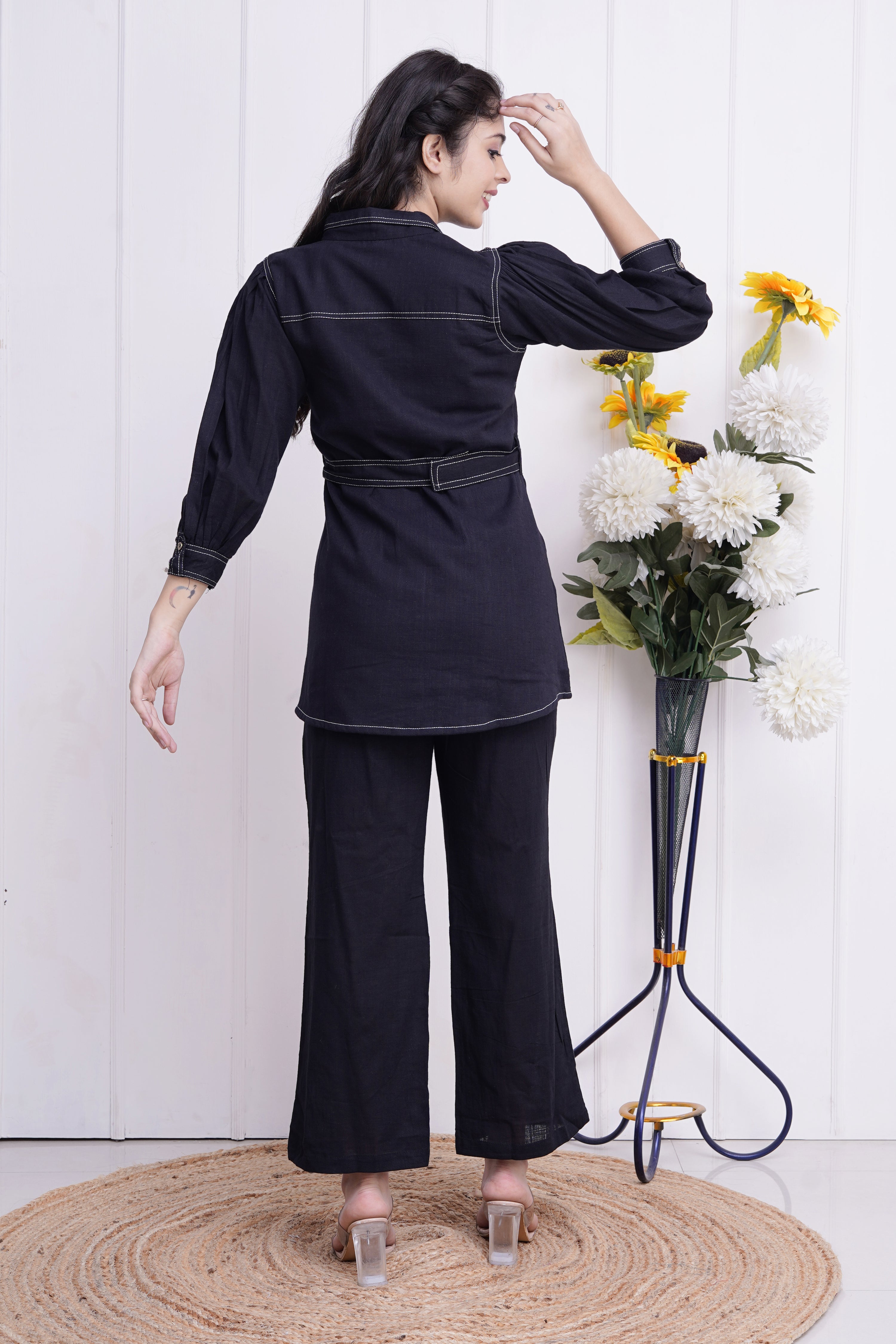 Cotton Collared Co-Ord Set with detachable Belt - The Jaipur Studio