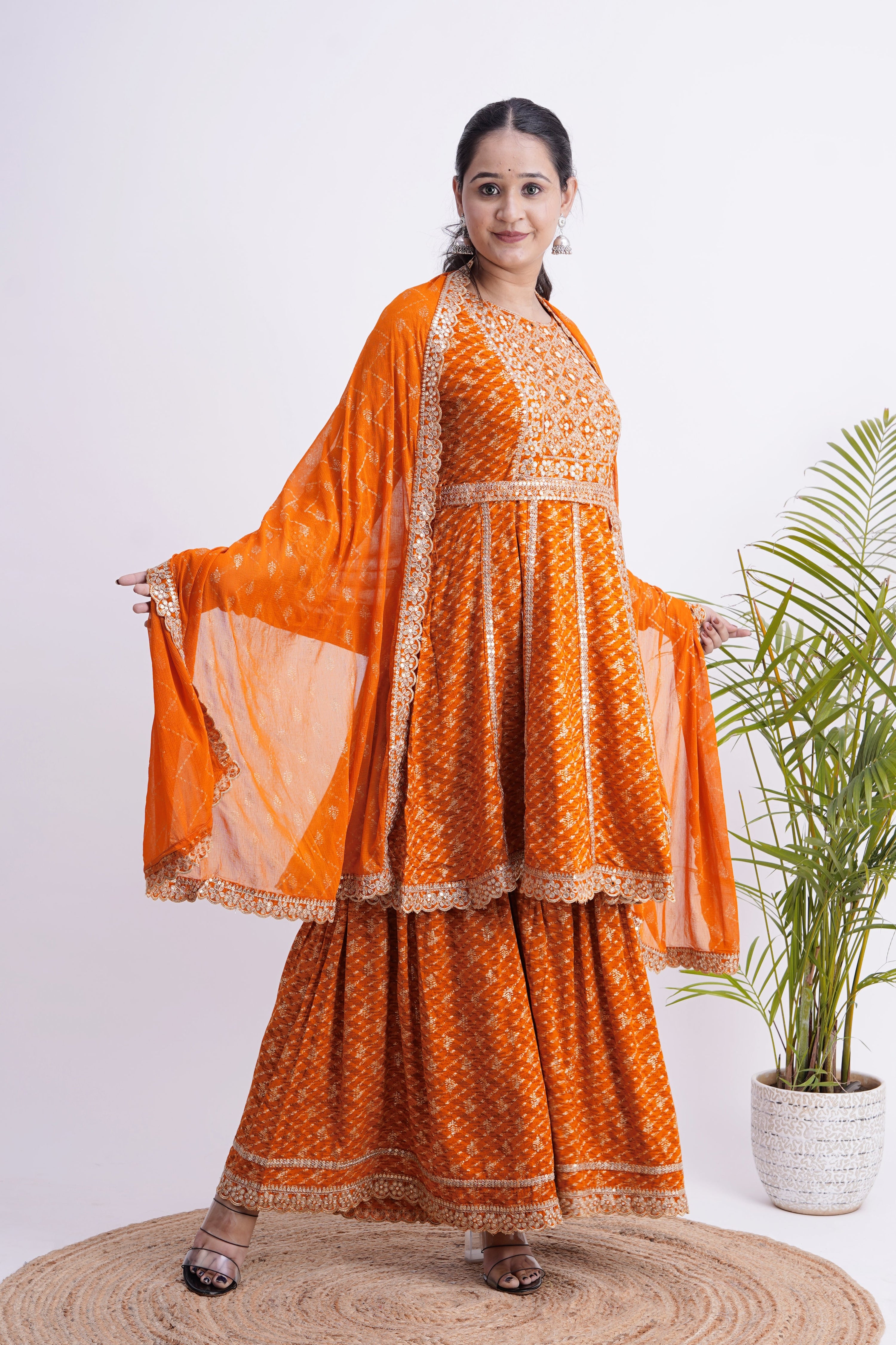 Festive Special rayon Embroidered Sharara Set with Detachable Belt