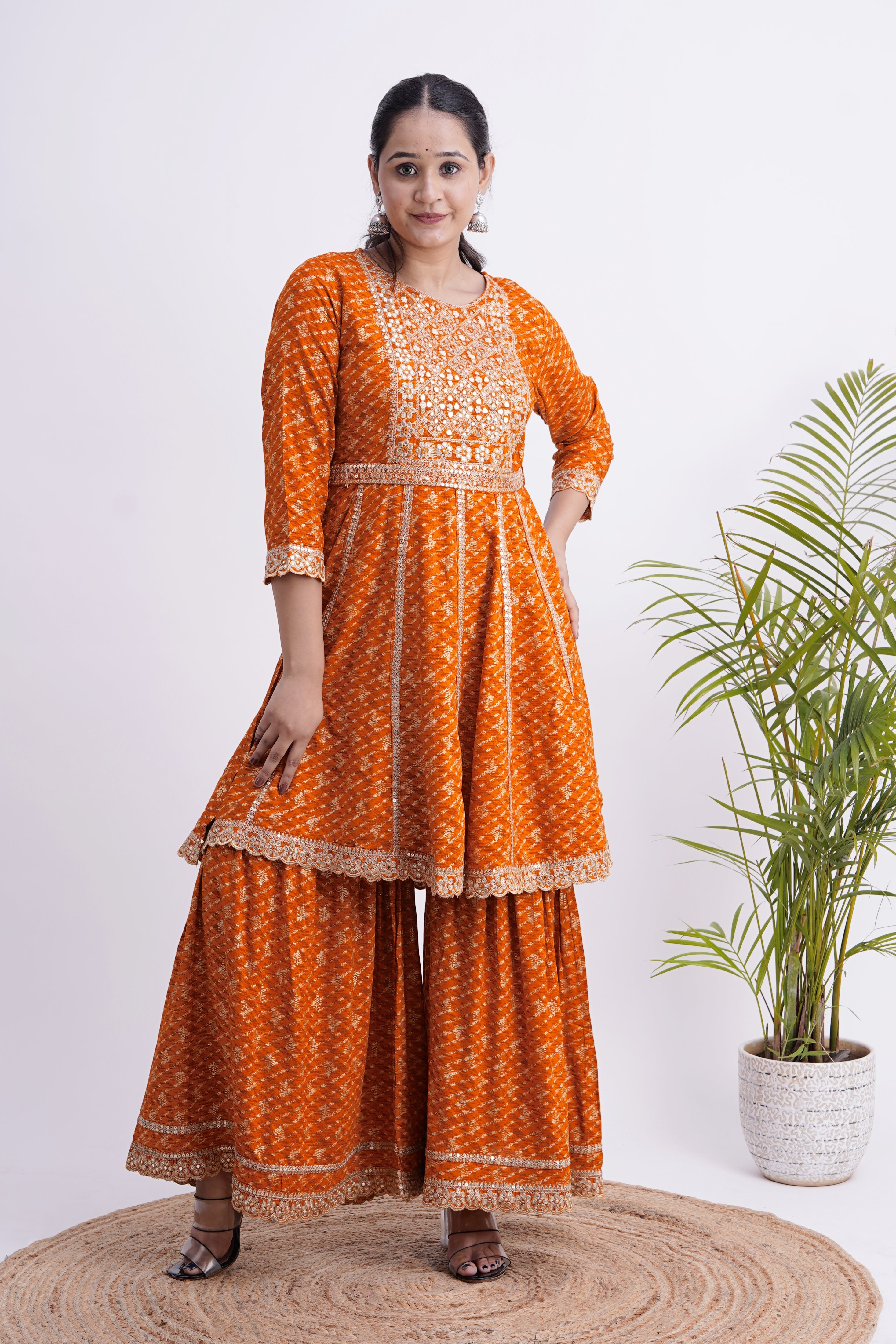 Festive Special rayon Embroidered Sharara Set with Detachable Belt