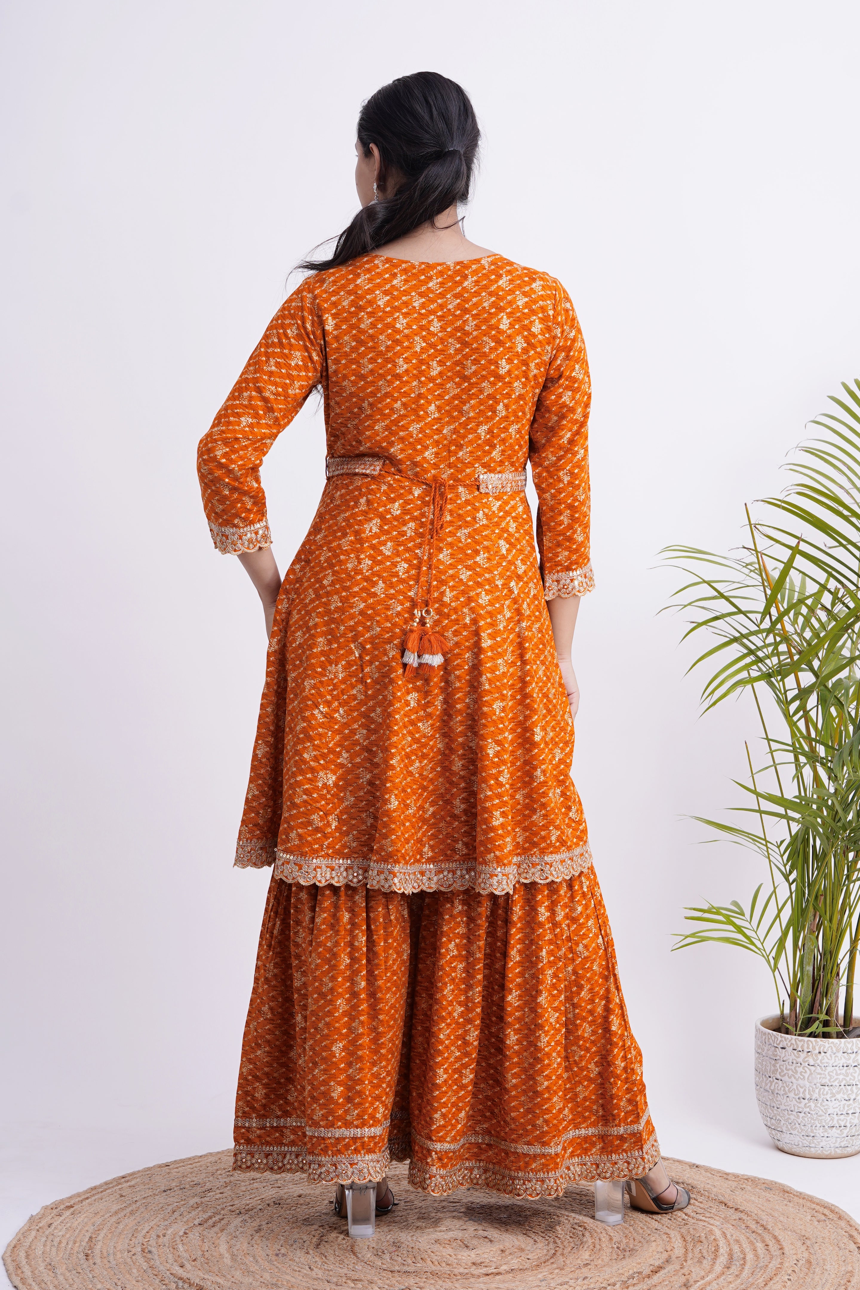 Festive Special rayon Embroidered Sharara Set with Detachable Belt