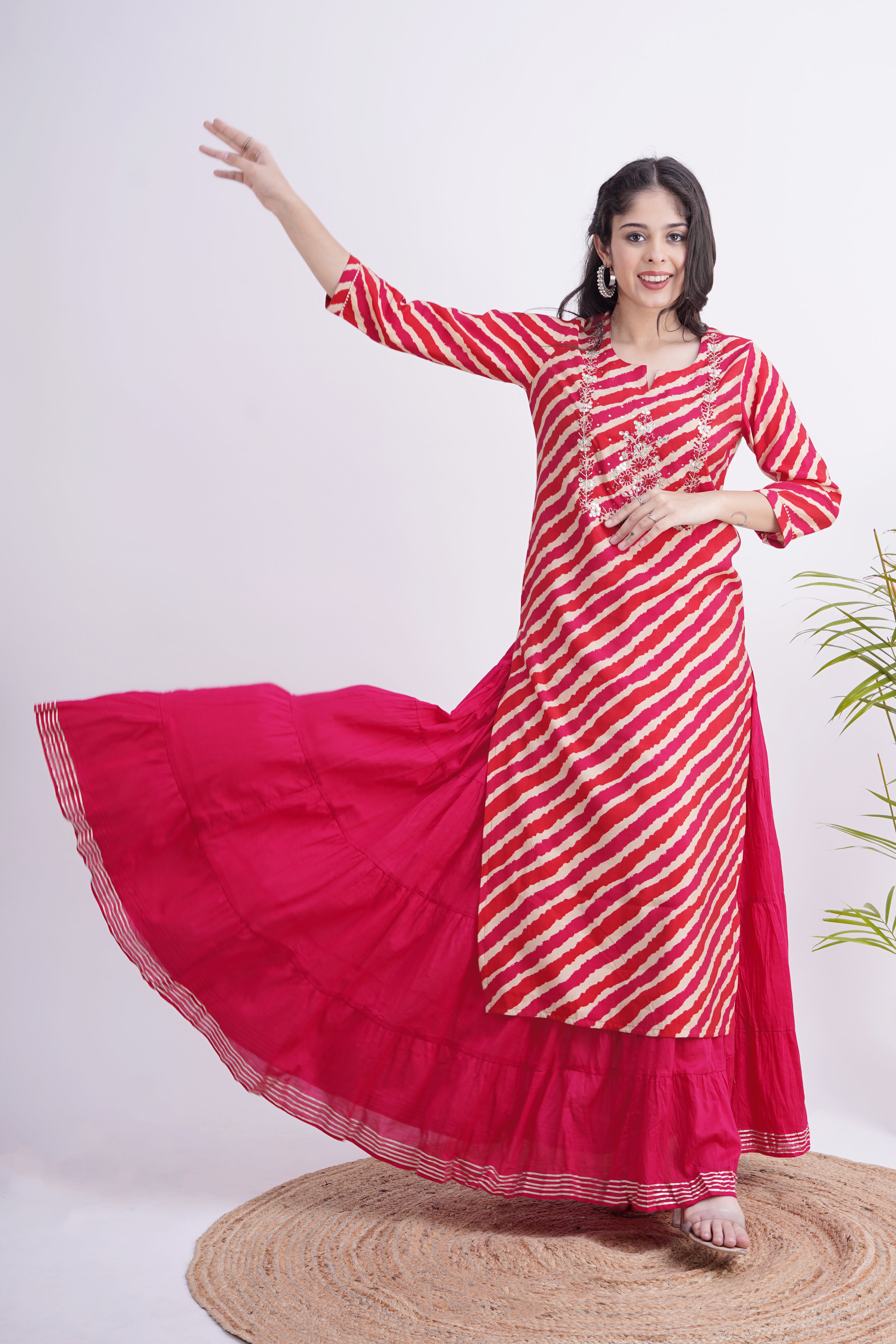 Embroidered kurta sale skirt set