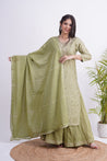 Bandhani Cotton Hand Embroidered Green Kurta Sharara set - The Jaipur Studio