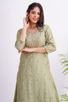 Bandhani Cotton Hand Embroidered Green Kurta Sharara set - The Jaipur Studio